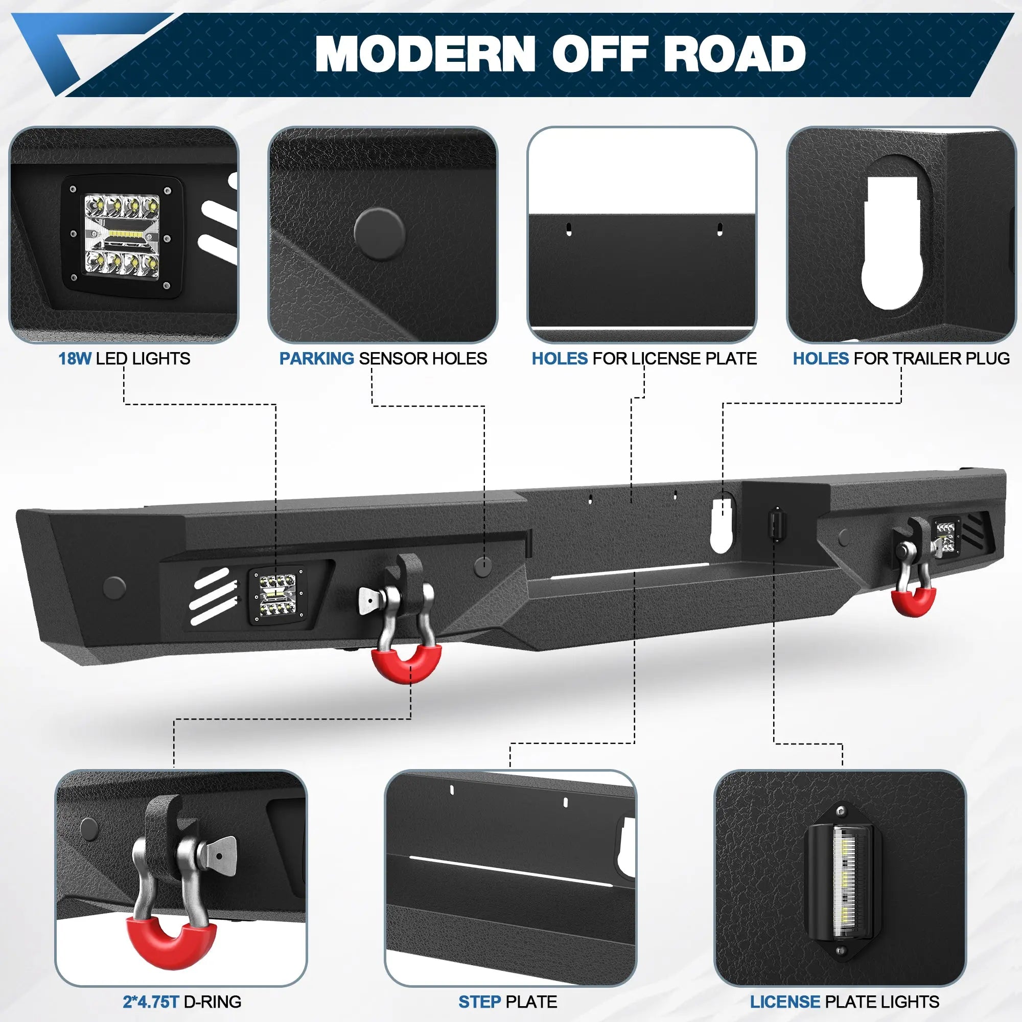 POFENZE For 2016-2025 Nissan Titan XD Front and Rear Bumper Set Off Road Steel Bumper w/Winch Plate and Lights POFENZE