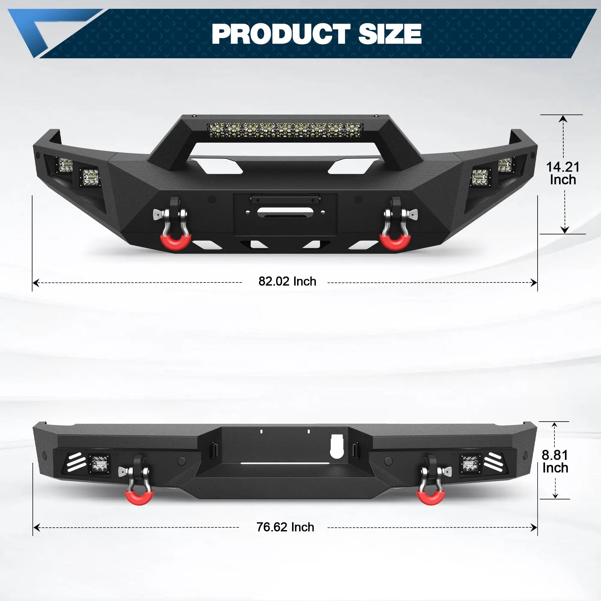 POFENZE For 2016-2025 Nissan Titan XD Front and Rear Bumper Set Off Road Steel Bumper w/Winch Plate and Lights POFENZE