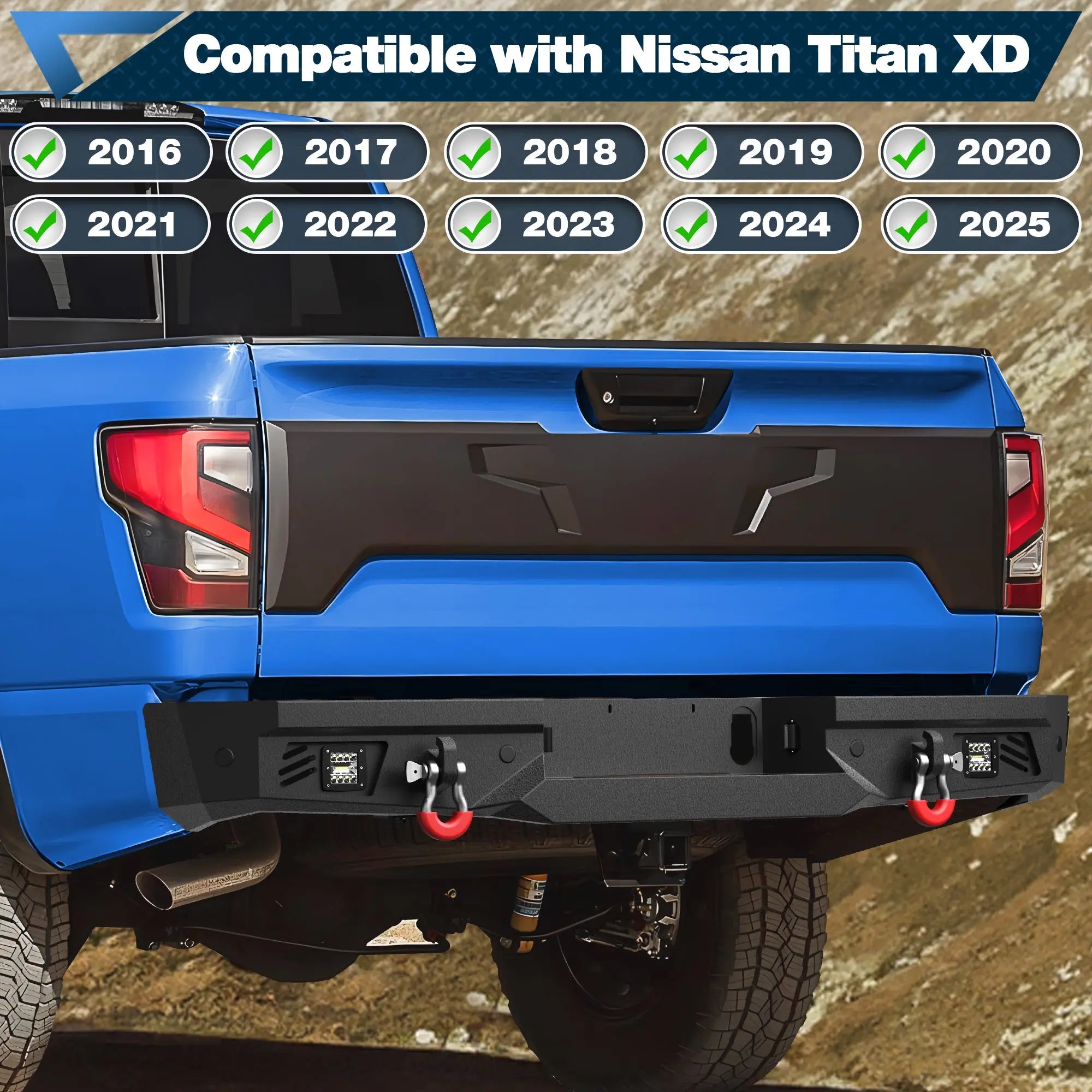 POFENZE For 2016-2025 Nissan Titan XD Front and Rear Bumper Set Off Road Steel Bumper w/Winch Plate and Lights POFENZE