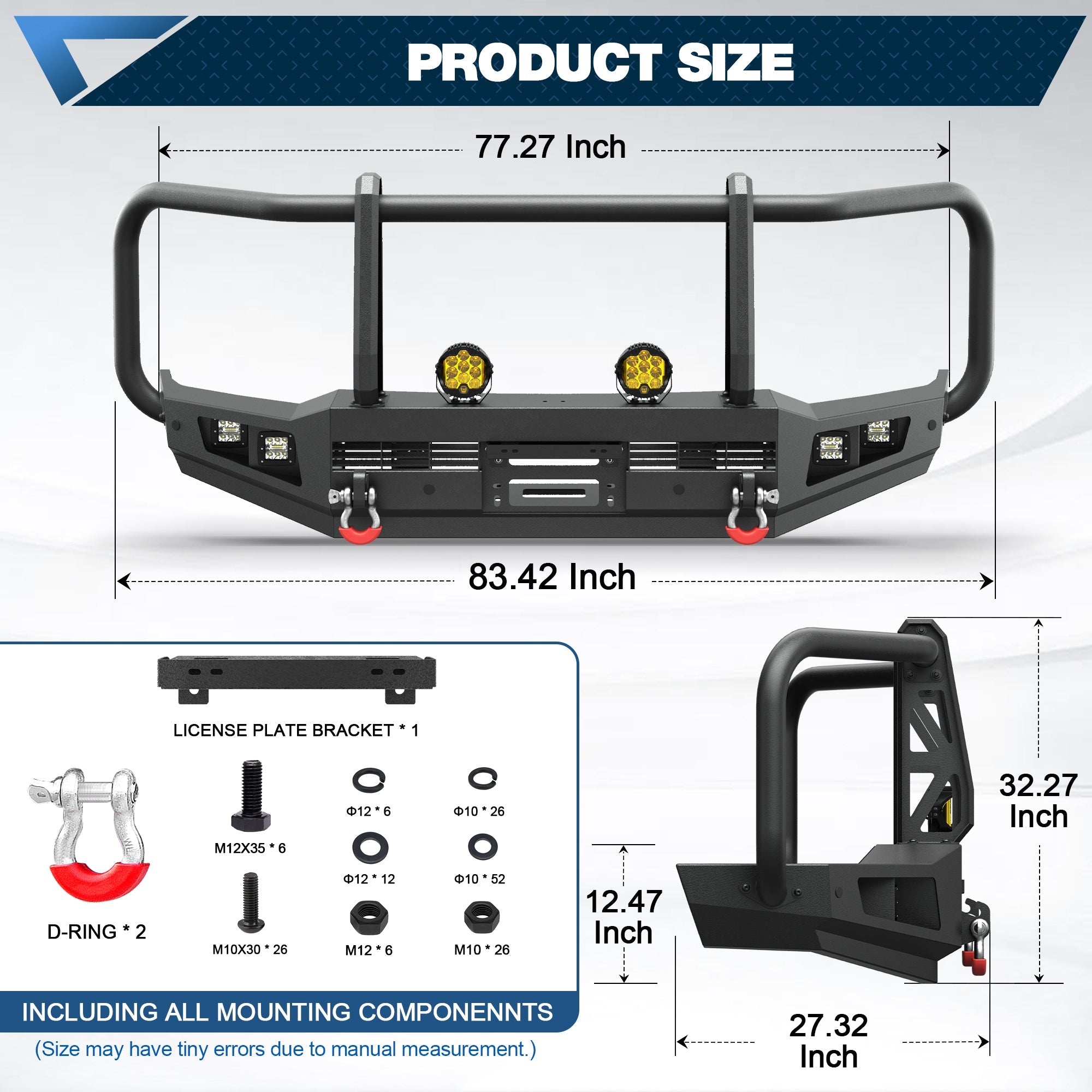 POFENZE Ford F150 Front Bumper with Grille Guard for 2021-2024 Ford F150, Full-Width Steel Off-Road Bumper POFENZE 