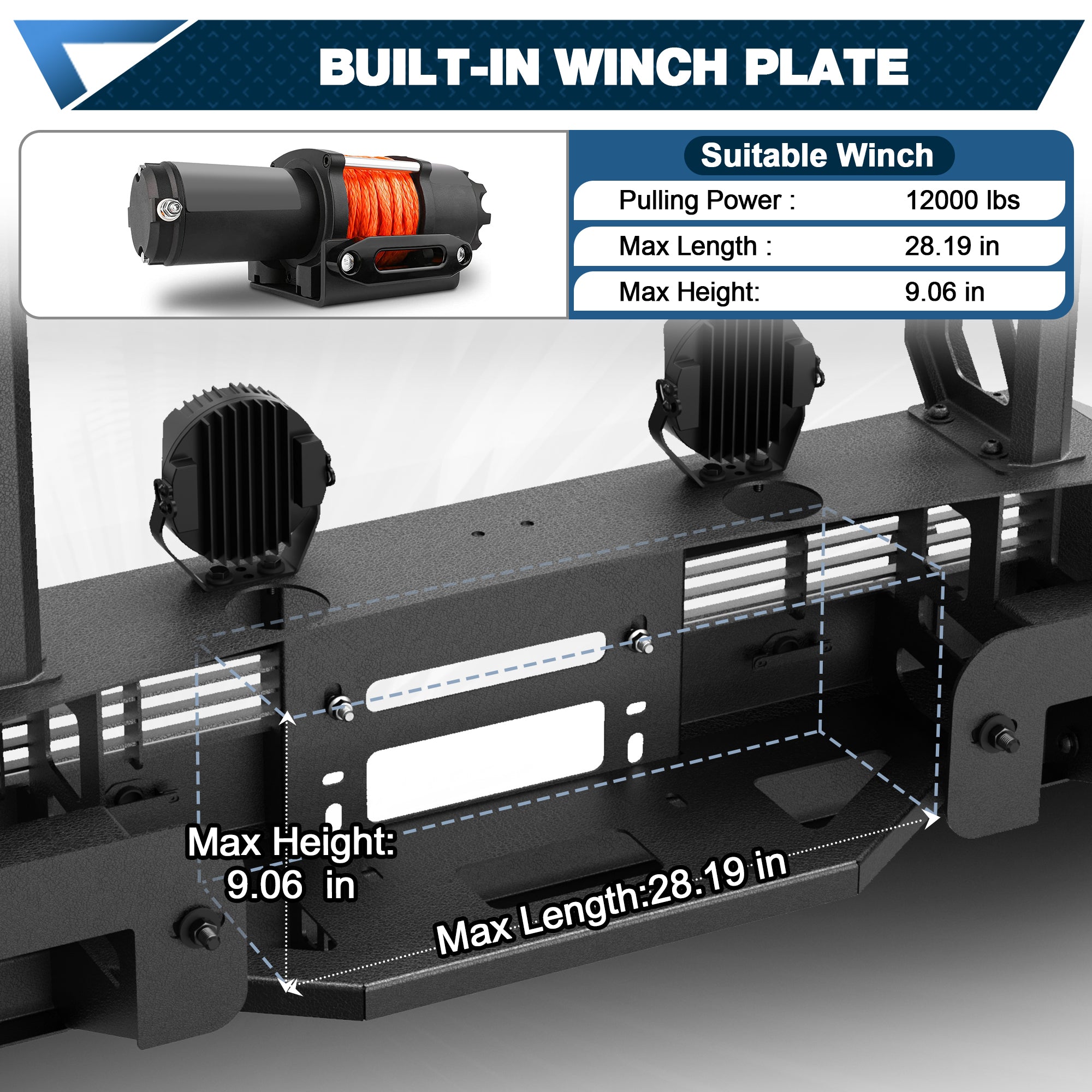 POFENZE Ford F150 Front Bumper with Grille Guard for 2021-2024 Ford F150, Full-Width Steel Off-Road Bumper POFENZE 