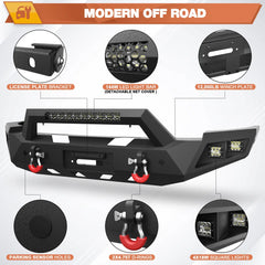 POFENZE Front Bumper + Rear Bumper Combo Compatible with 2007-2013 Silverado 1500 Textured Black Pickup Bumper w/Winch Plate POFENZE