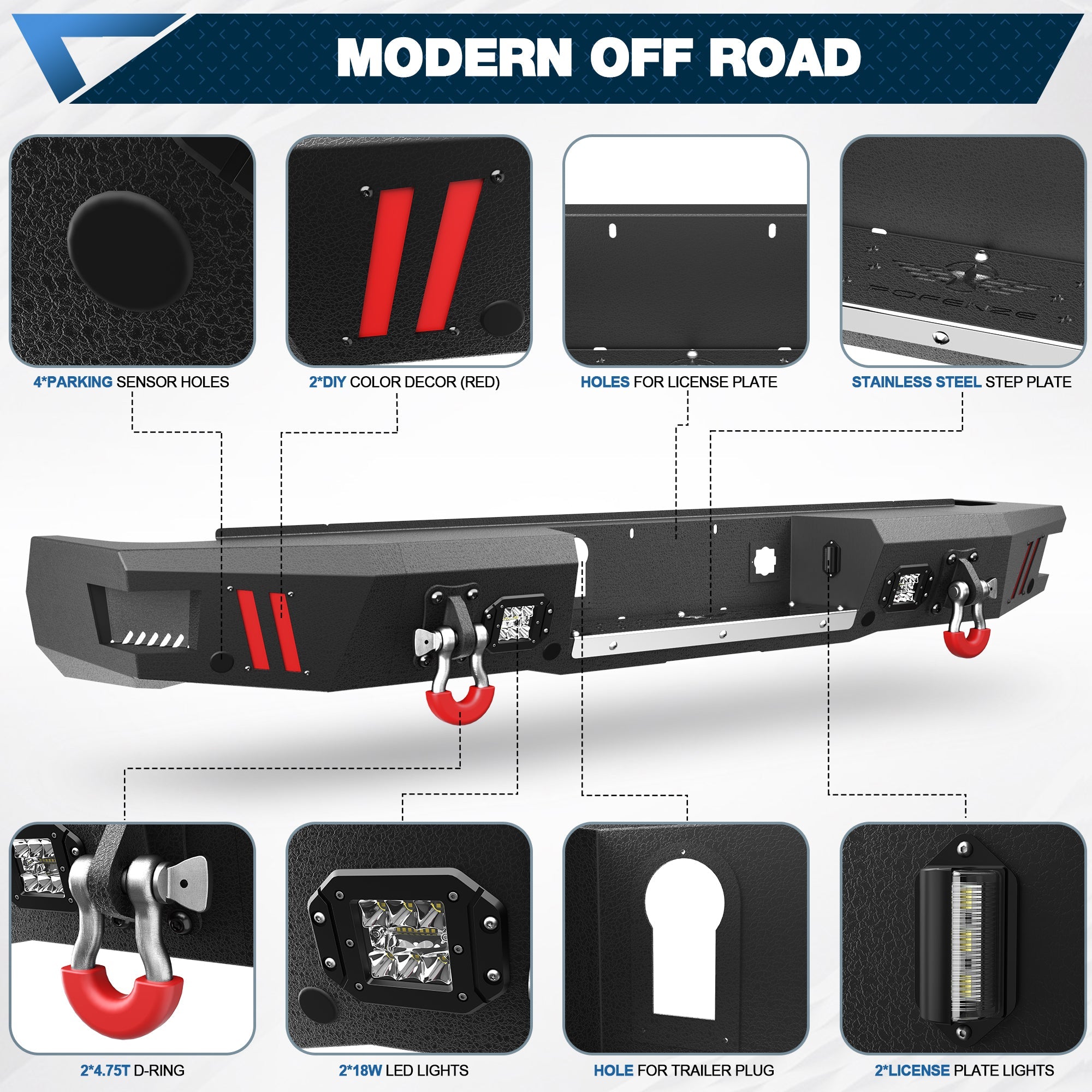 POFENZE Front Bumper and Rear Bumper Set for 2020-2023 Chevy Silverado 2500HD/3500HD | Winch Ready, LED Lights & Sensor Holes POFENZE 