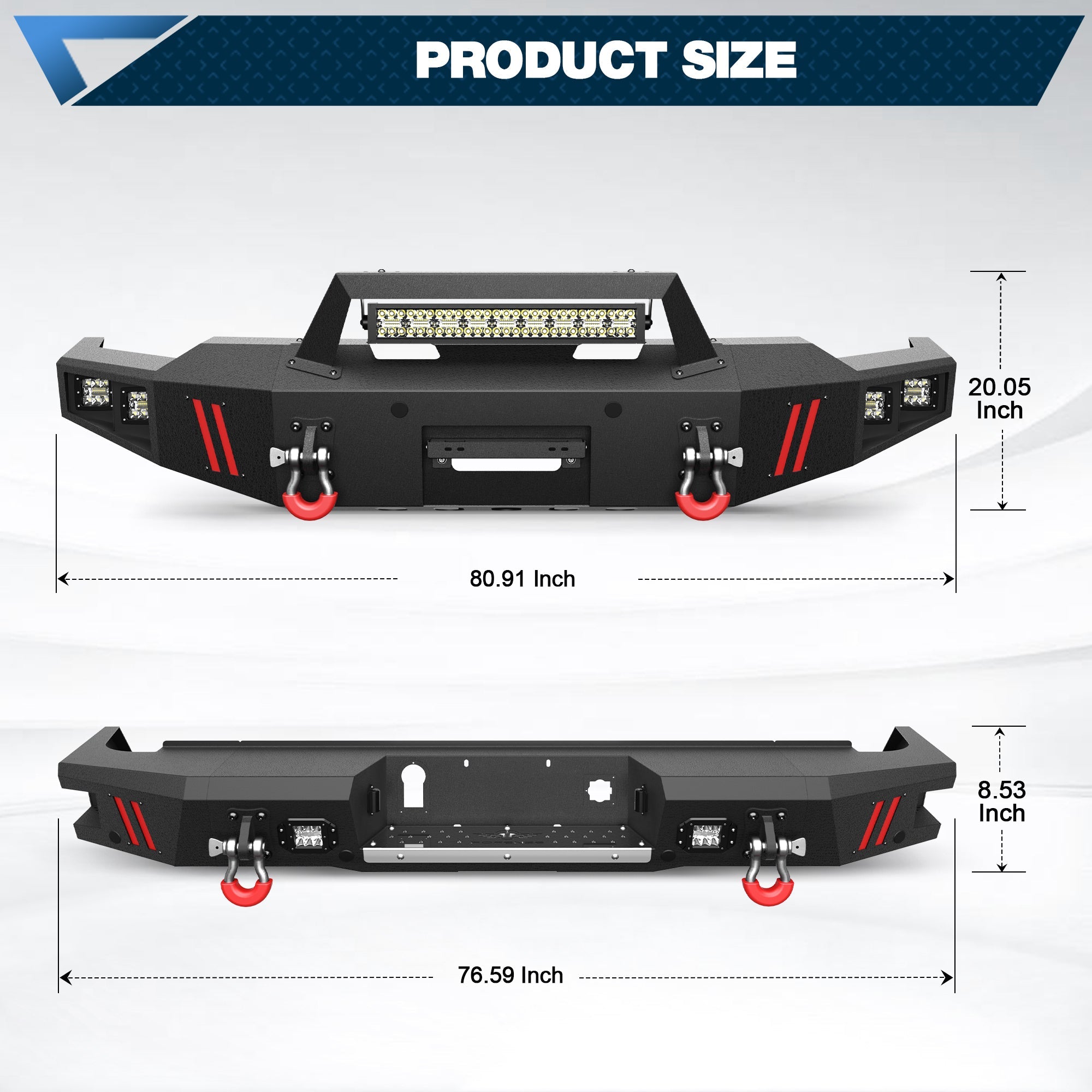 POFENZE Front Bumper and Rear Bumper Set for 2020-2023 Chevy Silverado 2500HD/3500HD | Winch Ready, LED Lights & Sensor Holes POFENZE 