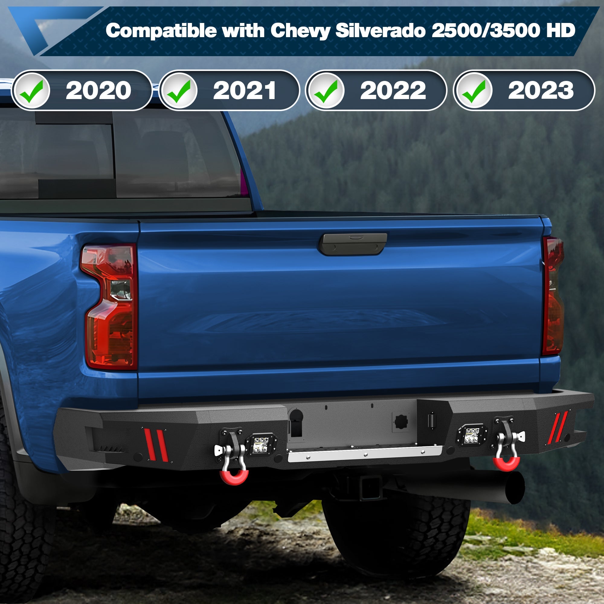 POFENZE Front Bumper and Rear Bumper Set for 2020-2023 Chevy Silverado 2500HD/3500HD | Winch Ready, LED Lights & Sensor Holes POFENZE 