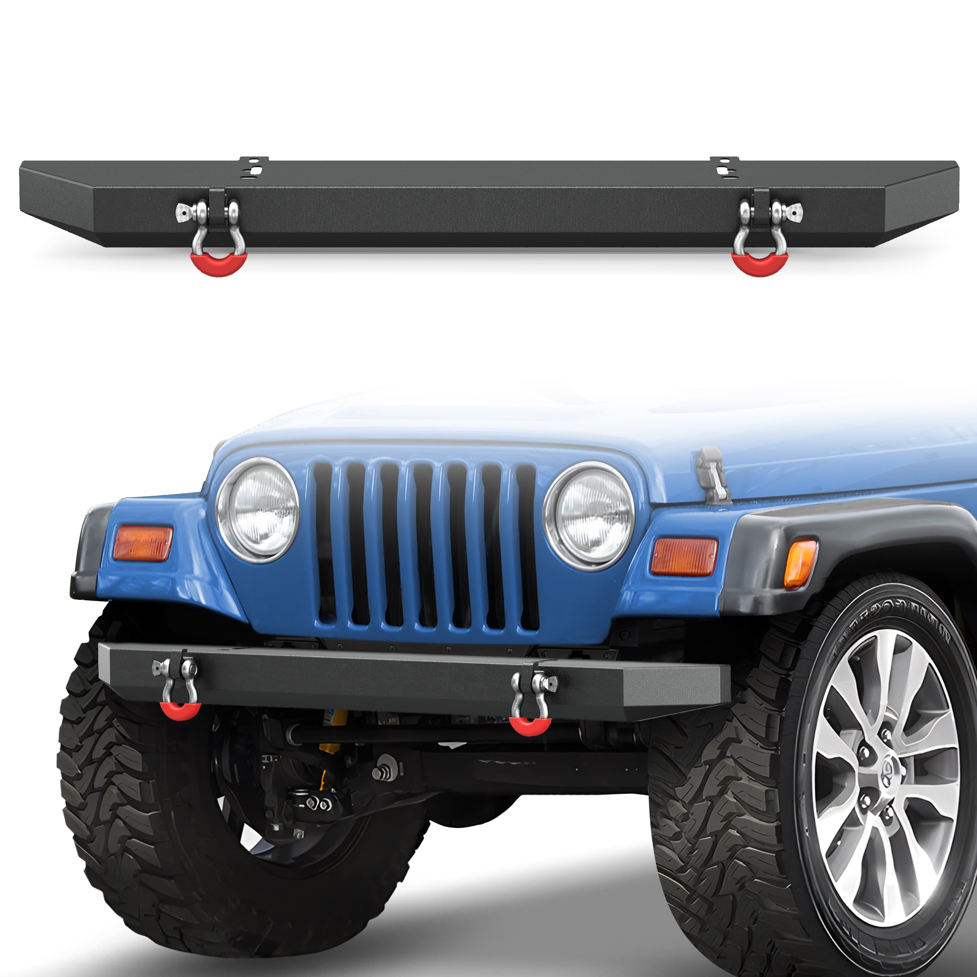 POFENZE Front Bumper for 1987-2006 Jeep Wrangler YJ TJ LJ, Full Width Steel Off-Road Bumper with D-Rings POFENZE 