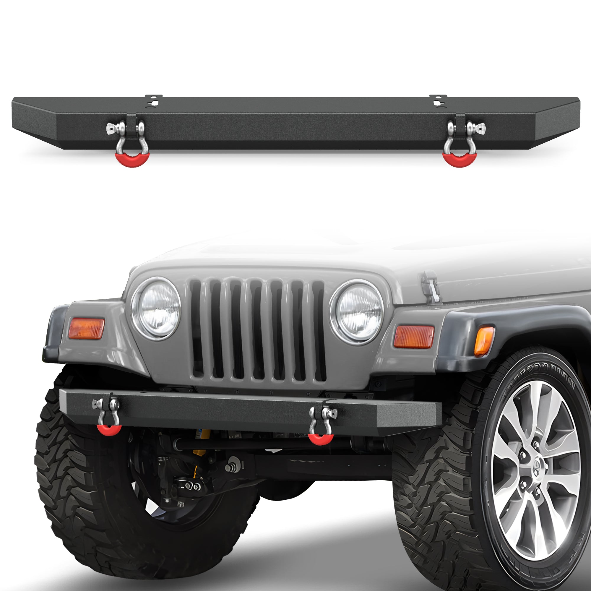 POFENZE Front Bumper for 1987-2006 Jeep Wrangler YJ TJ LJ, Full Width Steel Off-Road Bumper with D-Rings POFENZE 