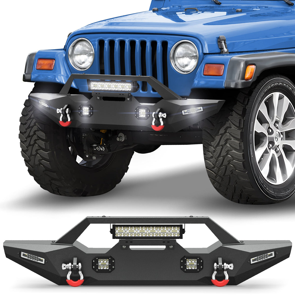 POFENZE Front Bumper for 1987-2006 Jeep Wrangler YJ TJ LJ, Winch Ready Steel Off-Road Bumper POFENZE 