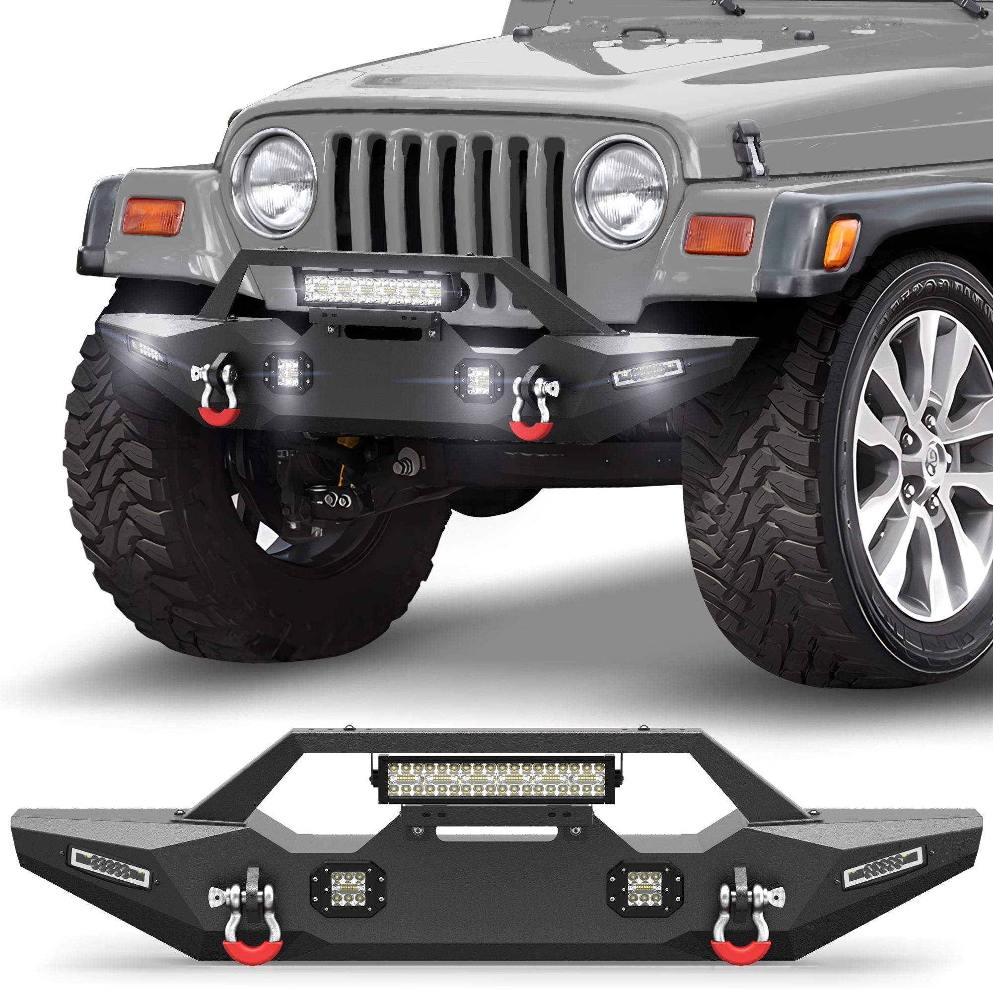 POFENZE Front Bumper for 1987-2006 Jeep Wrangler YJ TJ LJ, Winch Ready Steel Off-Road Bumper POFENZE 