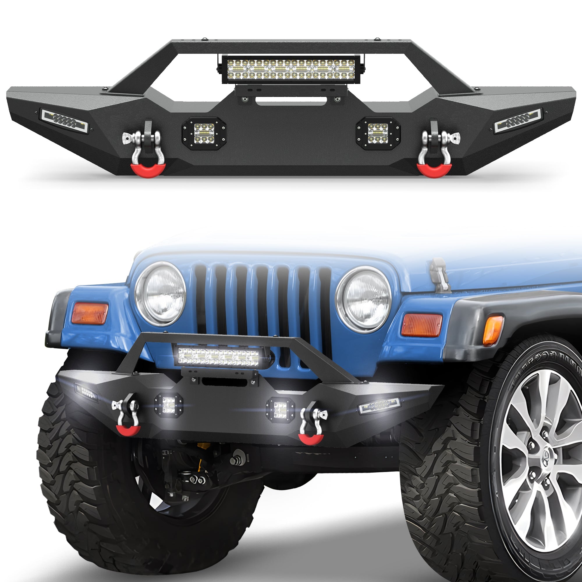 POFENZE Front Bumper for 1987-2006 Jeep Wrangler YJ TJ LJ, Winch Ready Steel Off-Road Bumper POFENZE 