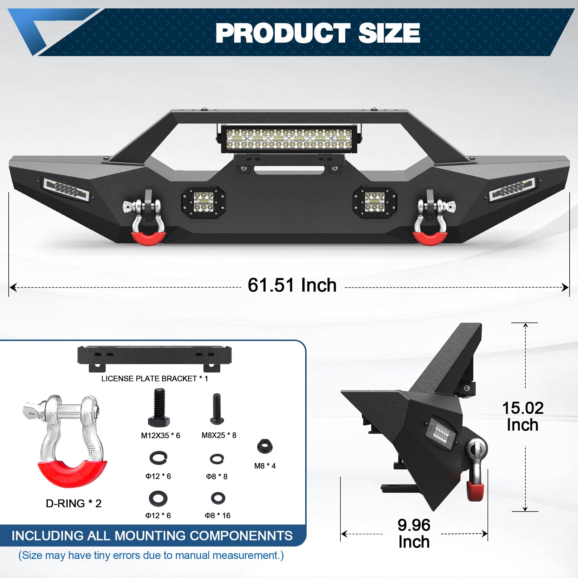 POFENZE Front Bumper for 1987-2006 Jeep Wrangler YJ TJ LJ, Winch Ready Steel Off-Road Bumper POFENZE 