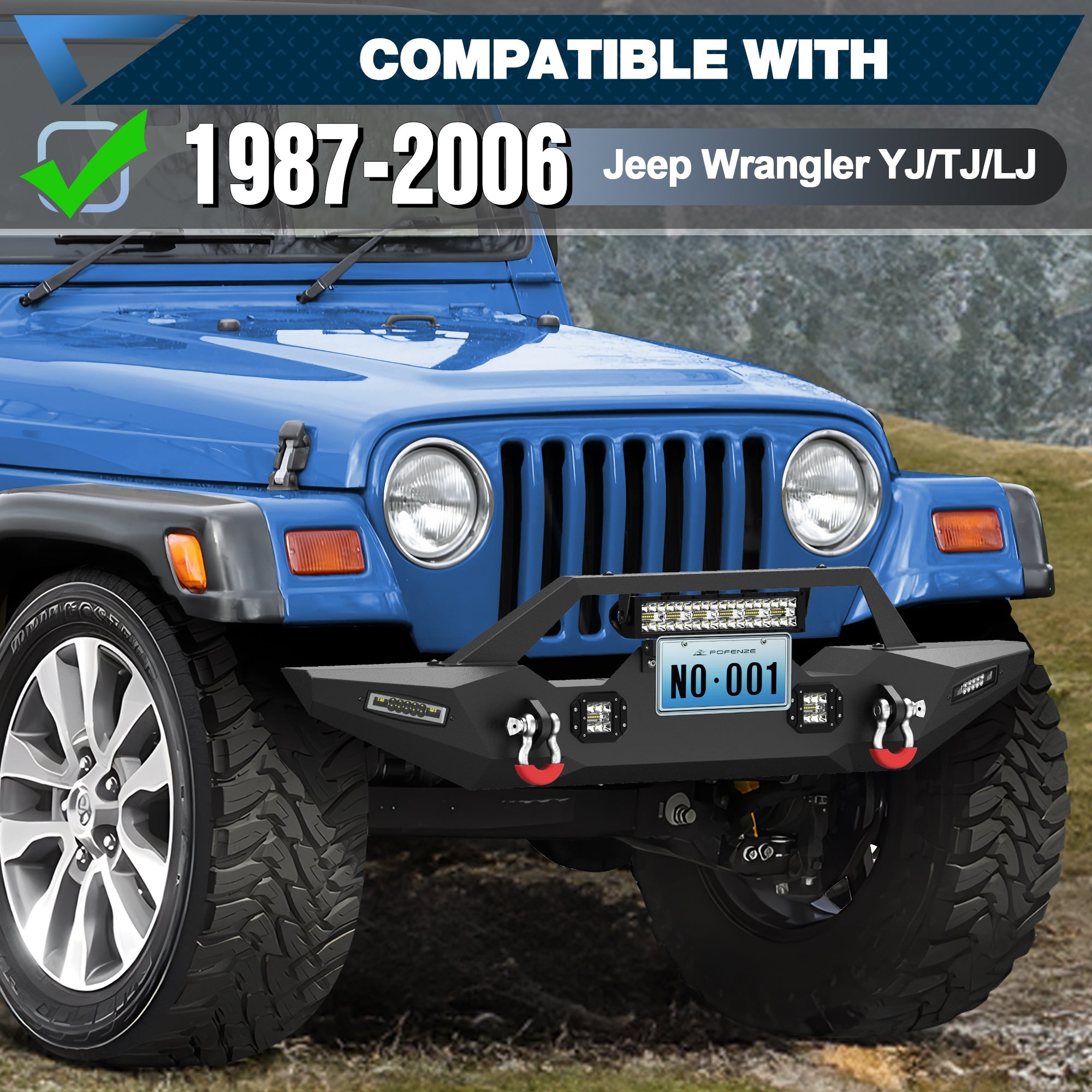 POFENZE Front Bumper for 1987-2006 Jeep Wrangler YJ TJ LJ, Winch Ready Steel Off-Road Bumper POFENZE 