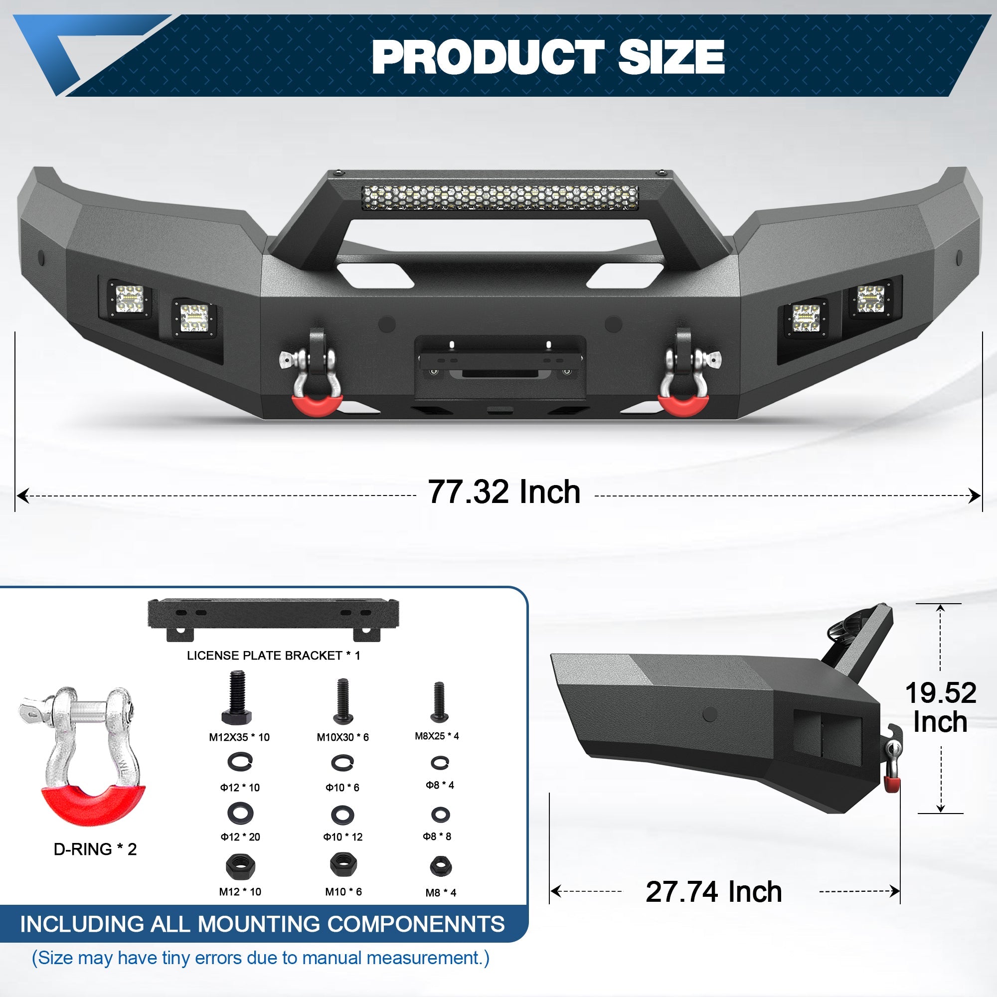 POFENZE Front Bumper for 1997-2003 Ford F-150, Winch Ready Steel Bumper with LED Lights POFENZE 
