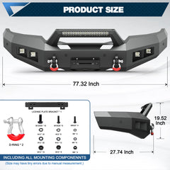POFENZE Front Bumper for 1997-2003 Ford F-150, Winch Ready Steel Bumper with LED Lights POFENZE 