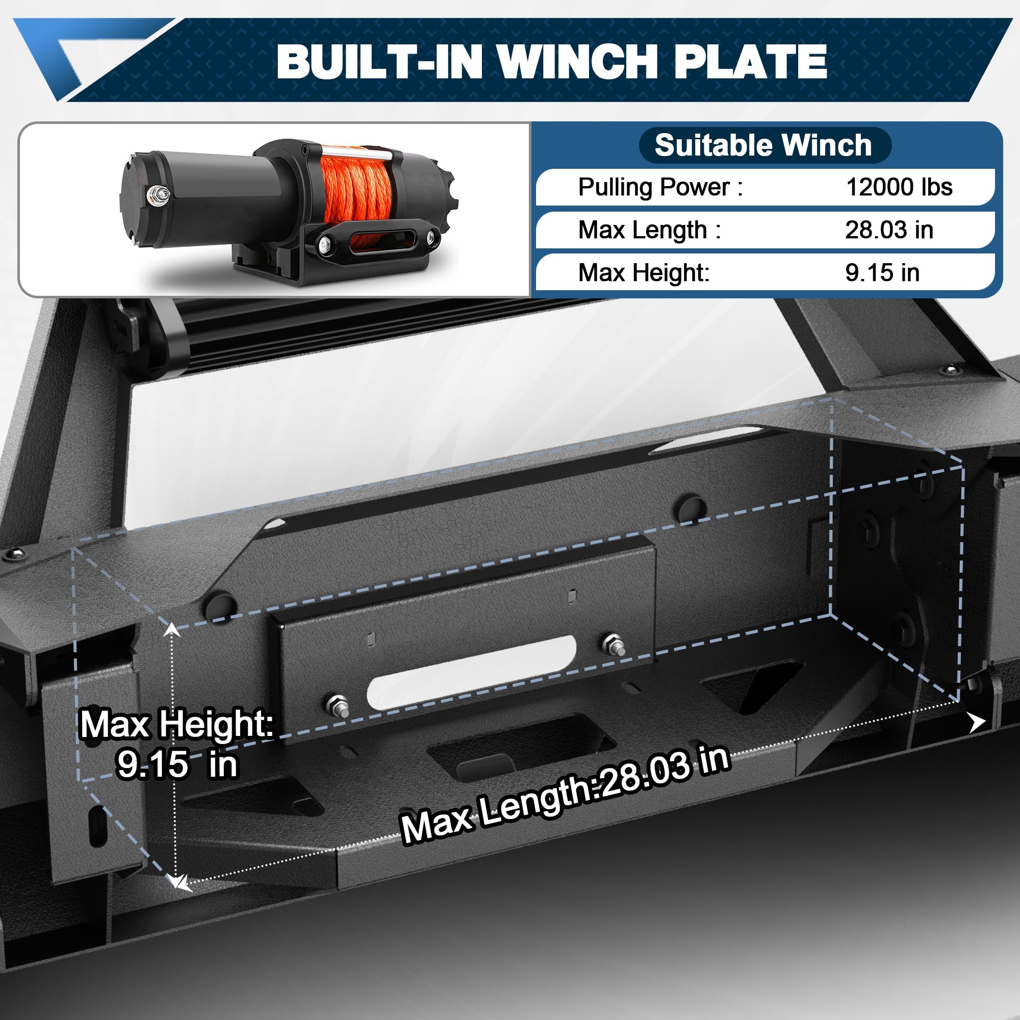 POFENZE Front Bumper for 1997-2003 Ford F-150, Winch Ready Steel Bumper with LED Lights POFENZE 