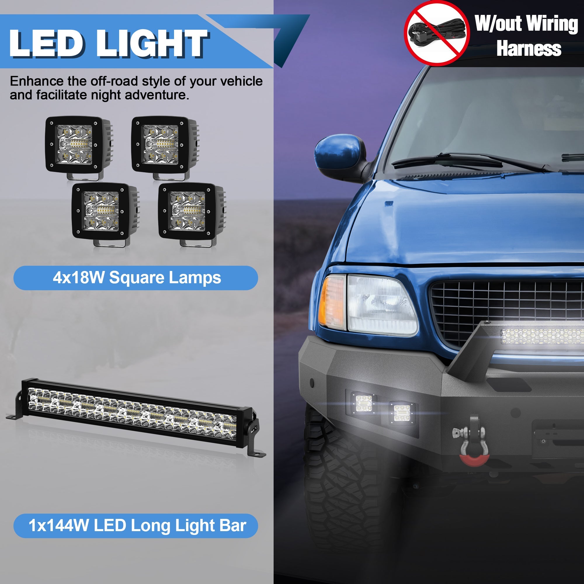 POFENZE Front Bumper for 1997-2003 Ford F-150, Winch Ready Steel Bumper with LED Lights POFENZE 