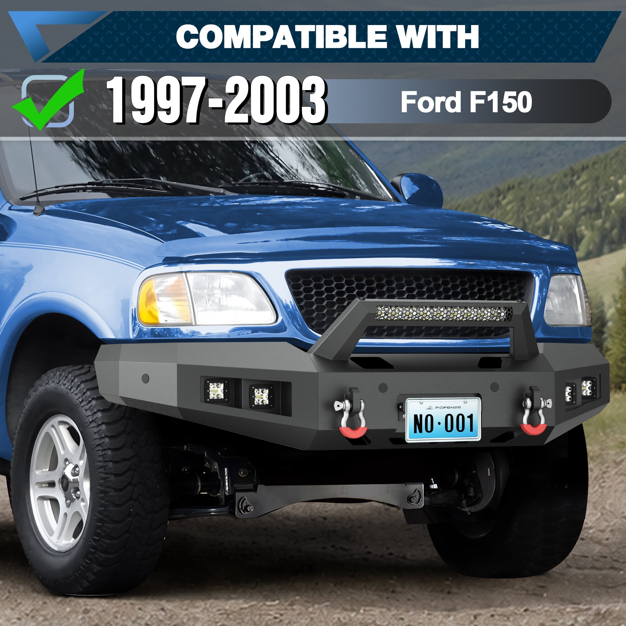 POFENZE Front Bumper for 1997-2003 Ford F-150, Winch Ready Steel Bumper with LED Lights POFENZE 