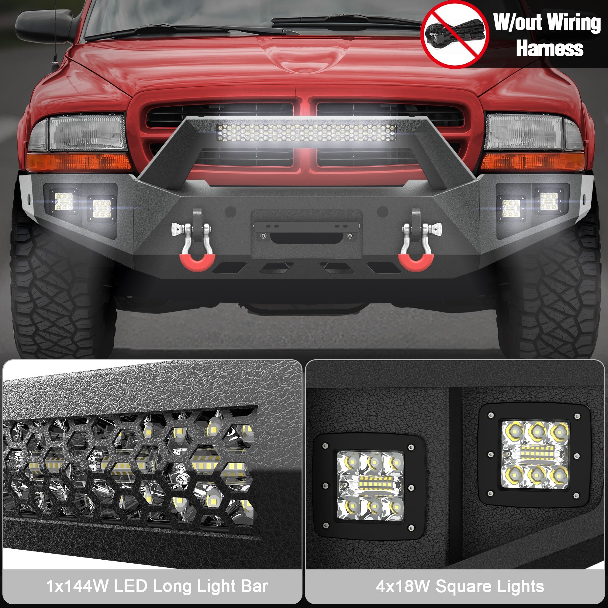 POFENZE Front Bumper for 1997-2004 Dodge Dakota and 1998–2003 Dodge Durango POFENZE 