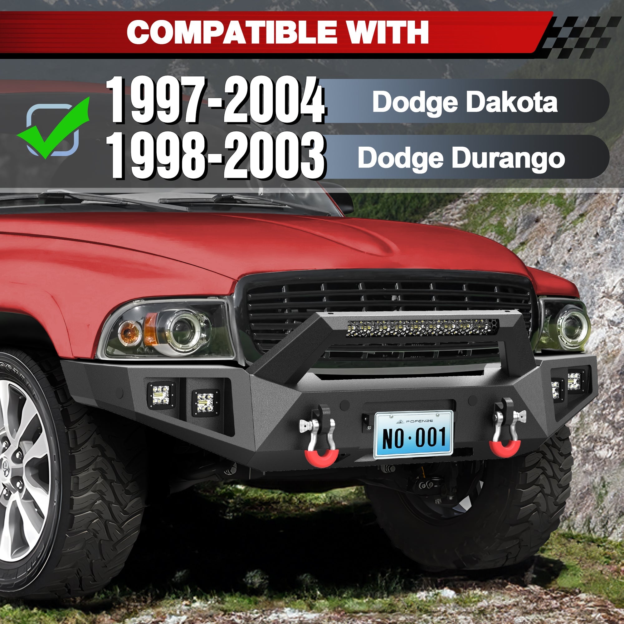 POFENZE Front Bumper for 1997-2004 Dodge Dakota and 1998–2003 Dodge Durango POFENZE 