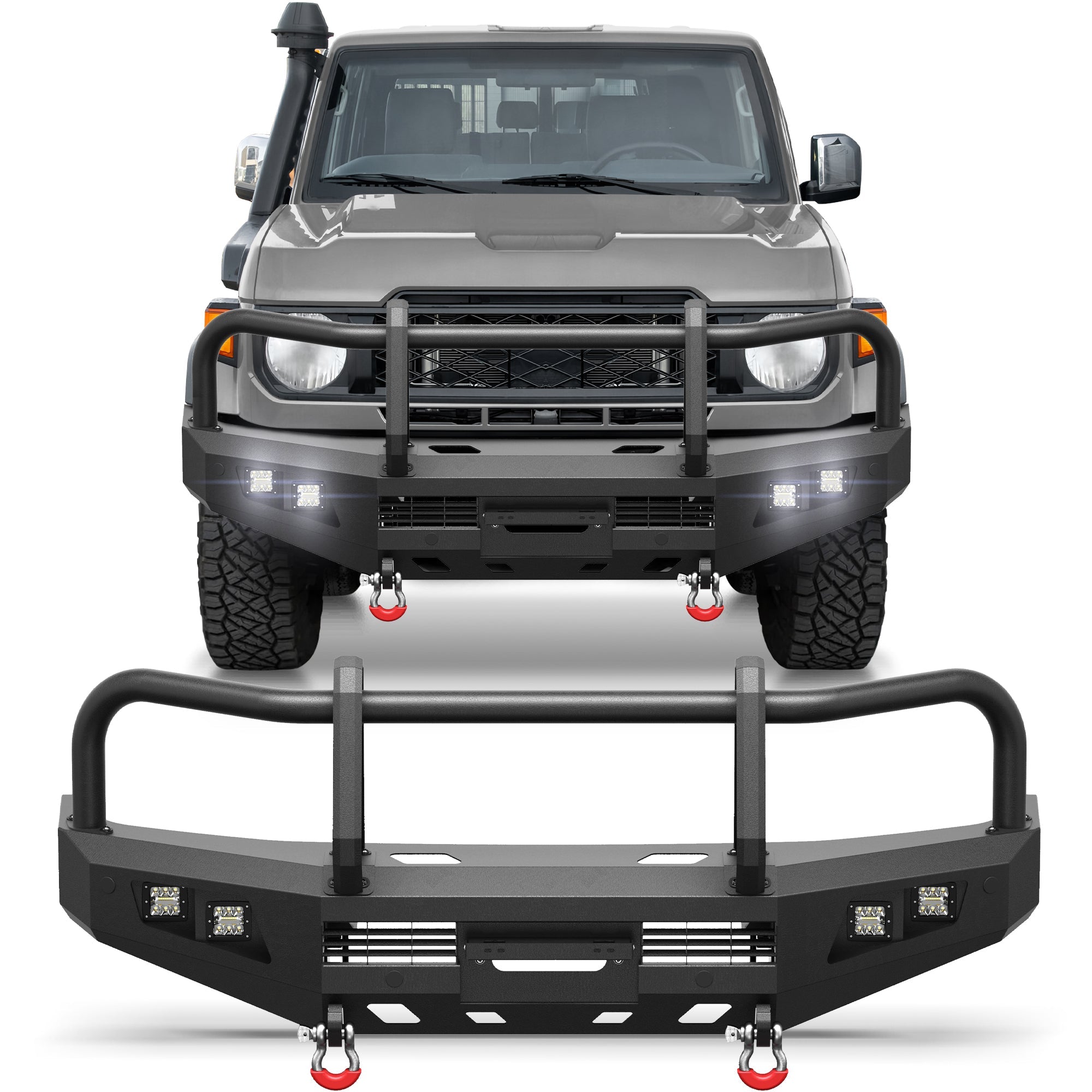POFENZE Front Bumper for 2007-2023 Toyota Land Cruiser 70 Series LC76 LC78 LC79, Winch Bumper with Grille Guard POFENZE 