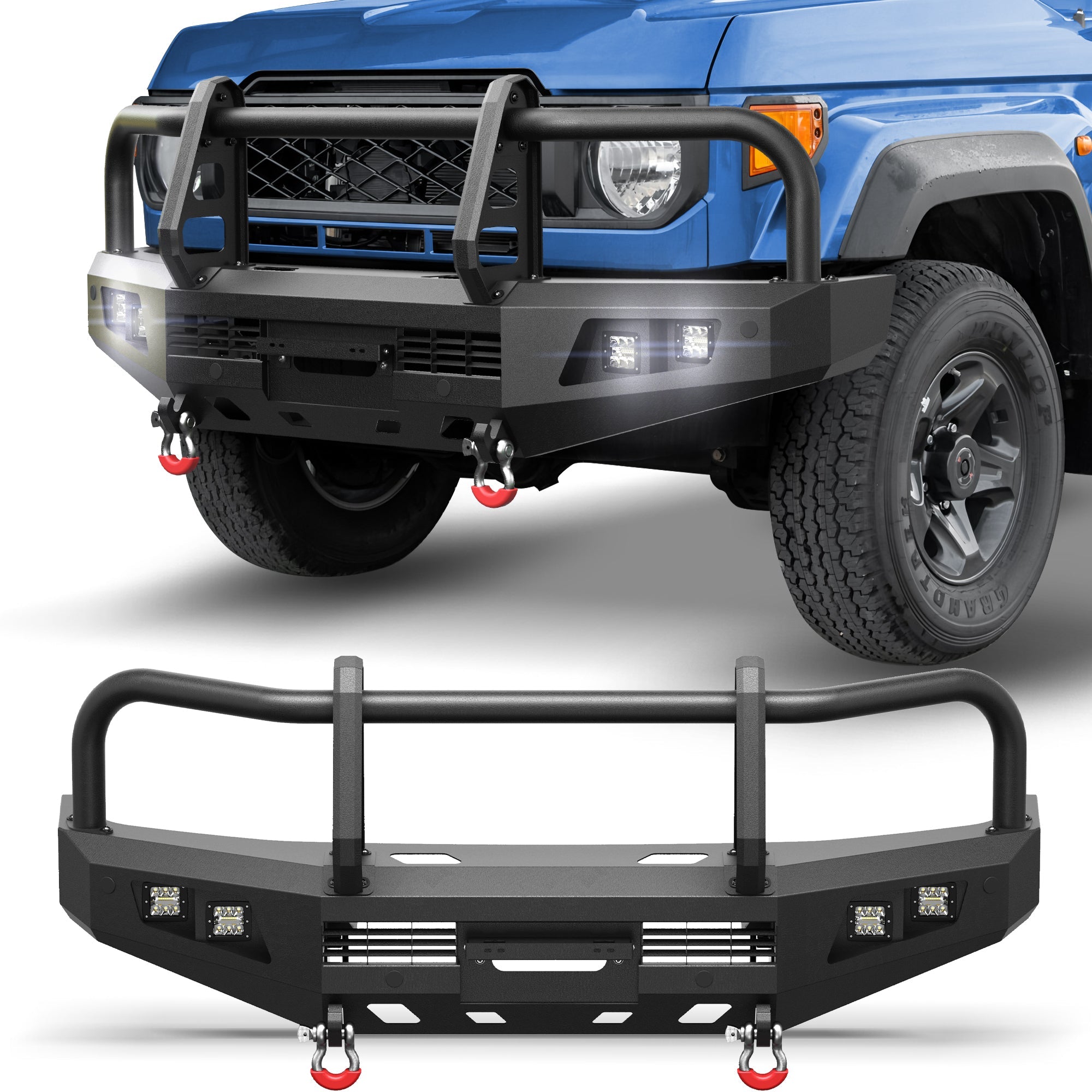 POFENZE Front Bumper for 2007-2023 Toyota Land Cruiser 70 Series LC76 LC78 LC79, Winch Bumper with Grille Guard POFENZE 