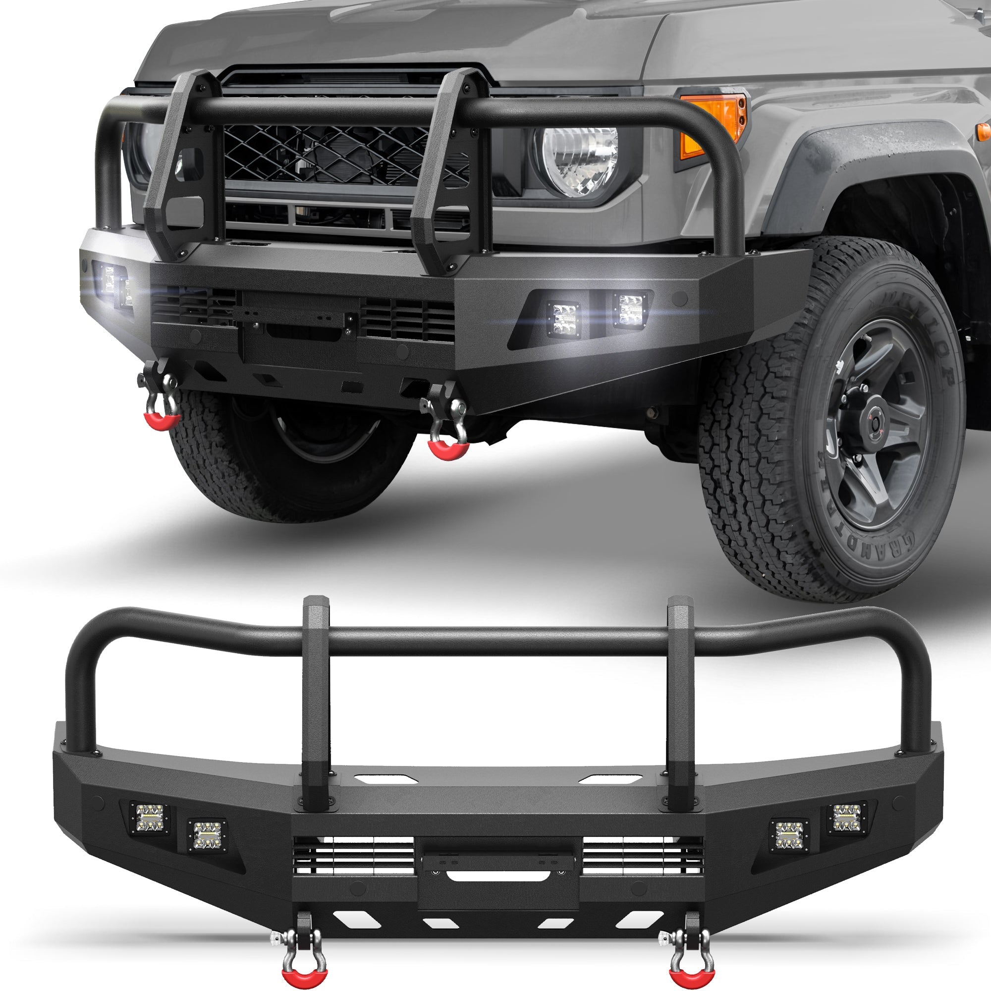 POFENZE Front Bumper for 2007-2023 Toyota Land Cruiser 70 Series LC76 LC78 LC79, Winch Bumper with Grille Guard POFENZE 