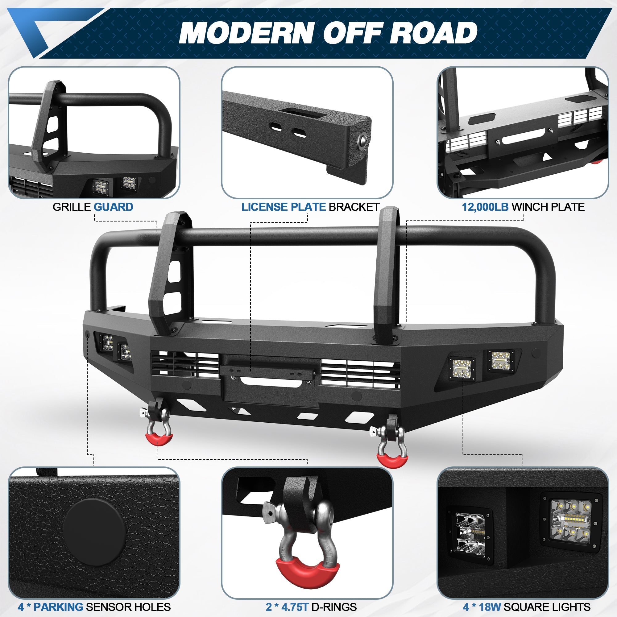 POFENZE Front Bumper for 2007-2023 Toyota Land Cruiser 70 Series LC76 LC78 LC79, Winch Bumper with Grille Guard POFENZE 