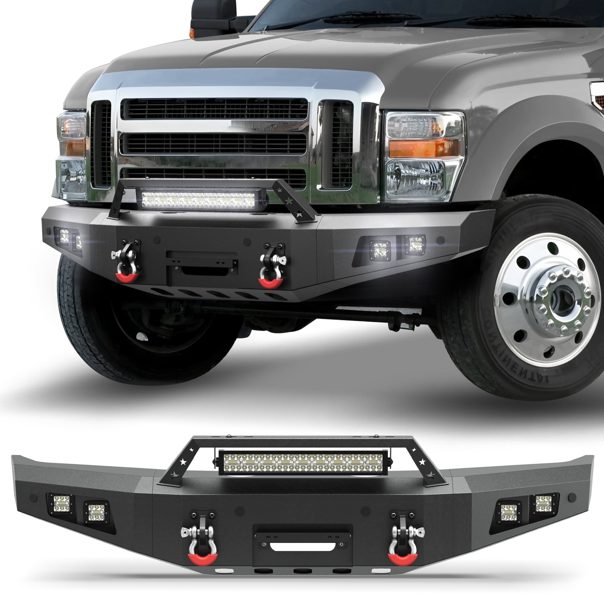 POFENZE Front Bumper for 2008 2009 2010 Ford F250 F350 F450 F550 Super Duty, Winch Ready Steel Bumper POFENZE 