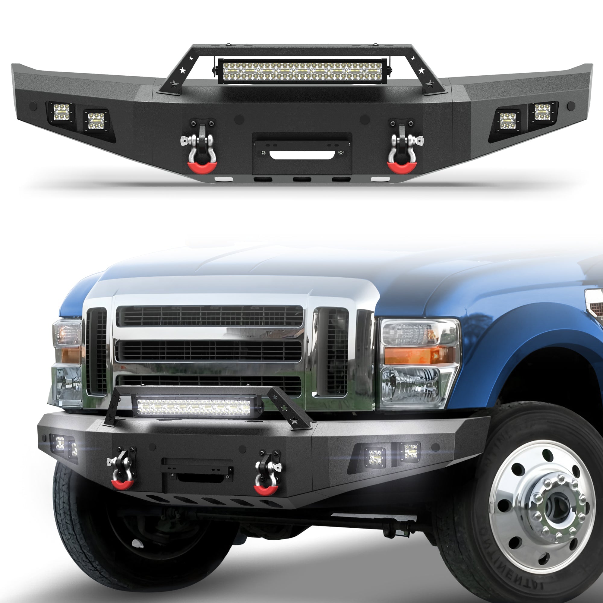 POFENZE Front Bumper for 2008 2009 2010 Ford F250 F350 F450 F550 Super Duty, Winch Ready Steel Bumper POFENZE 