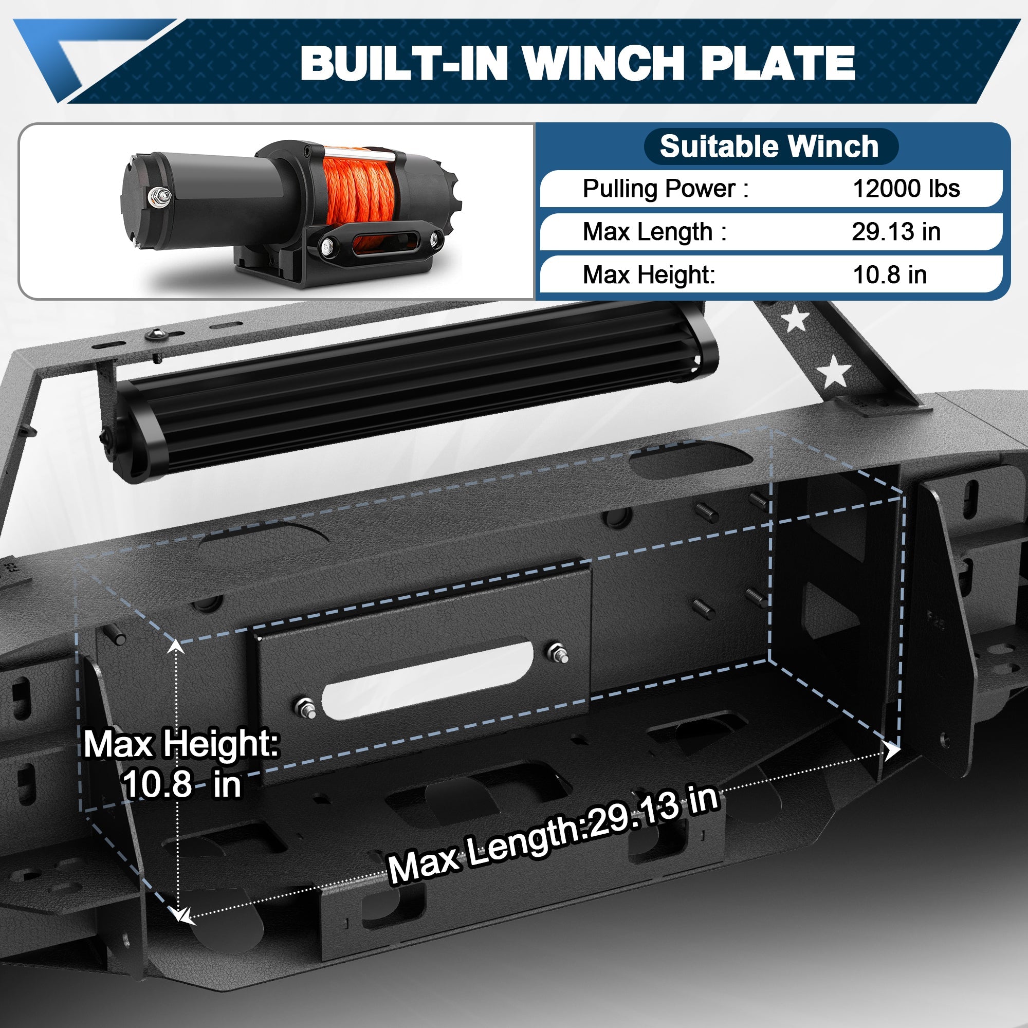 POFENZE Front Bumper for 2008 2009 2010 Ford F250 F350 F450 F550 Super Duty, Winch Ready Steel Bumper POFENZE 