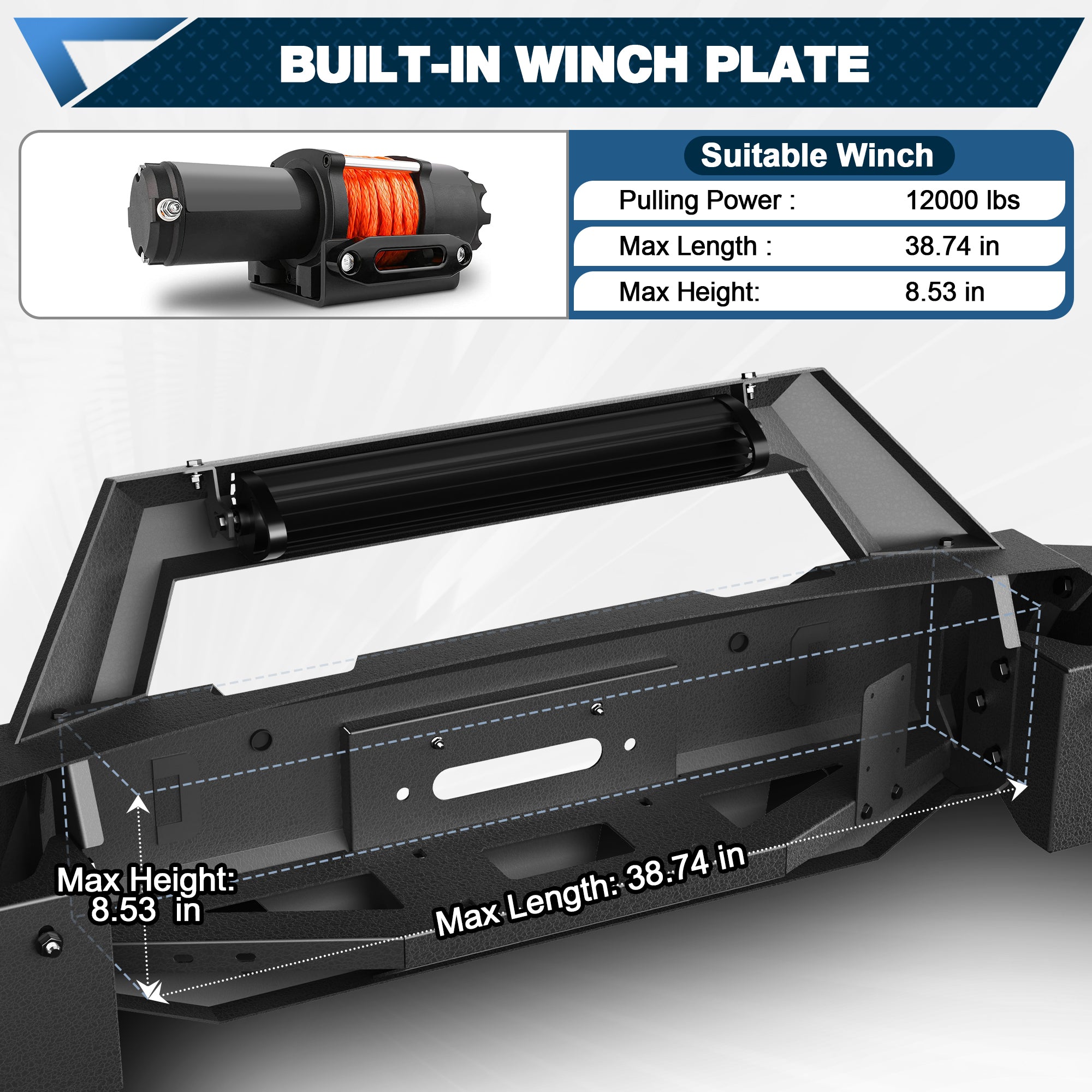 POFENZE Front Bumper for 2021-2025 Ram 1500 TRX, Winch Ready Steel Bumper with LED Lights POFENZE 