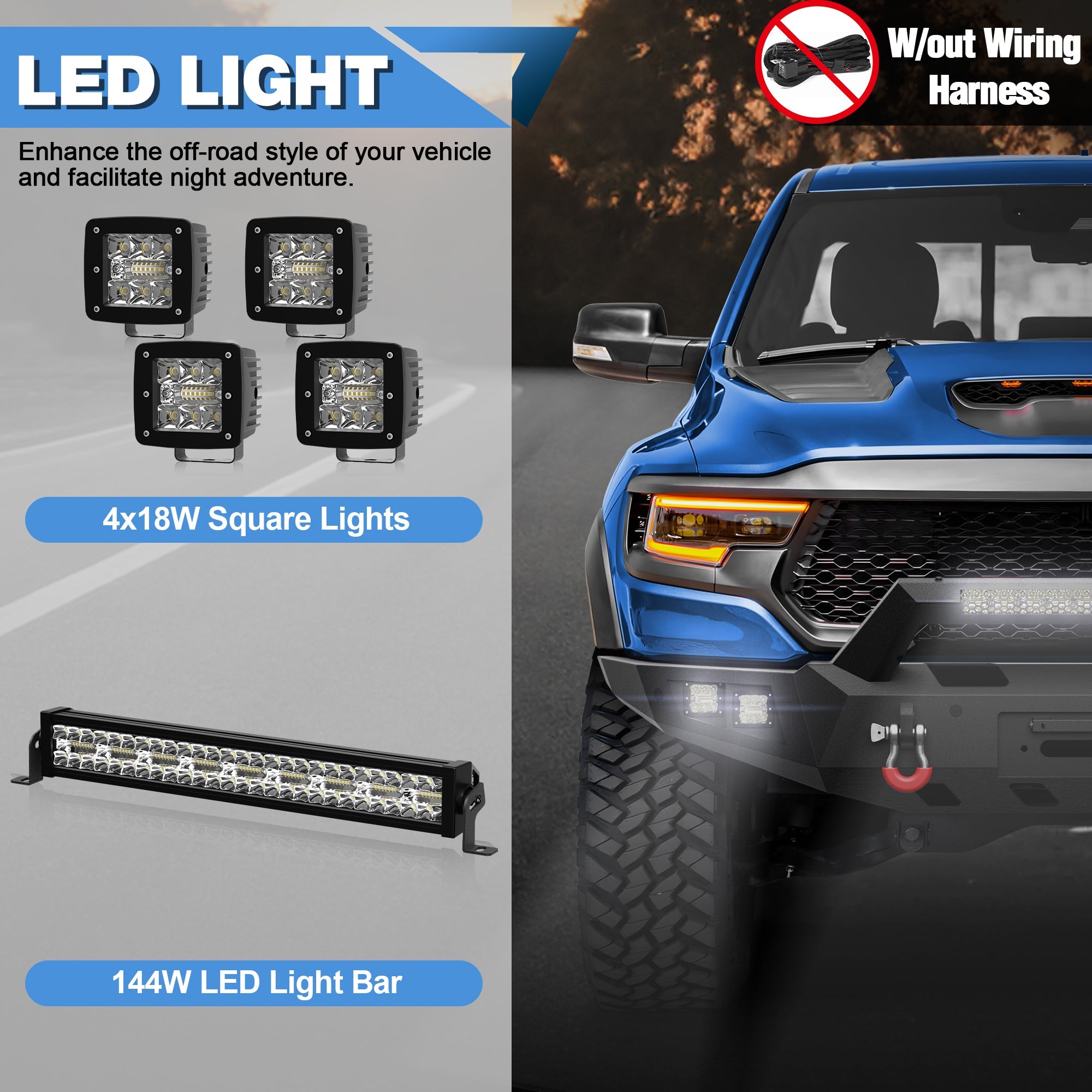 POFENZE Front Bumper for 2021-2025 Ram 1500 TRX, Winch Ready Steel Bumper with LED Lights POFENZE 