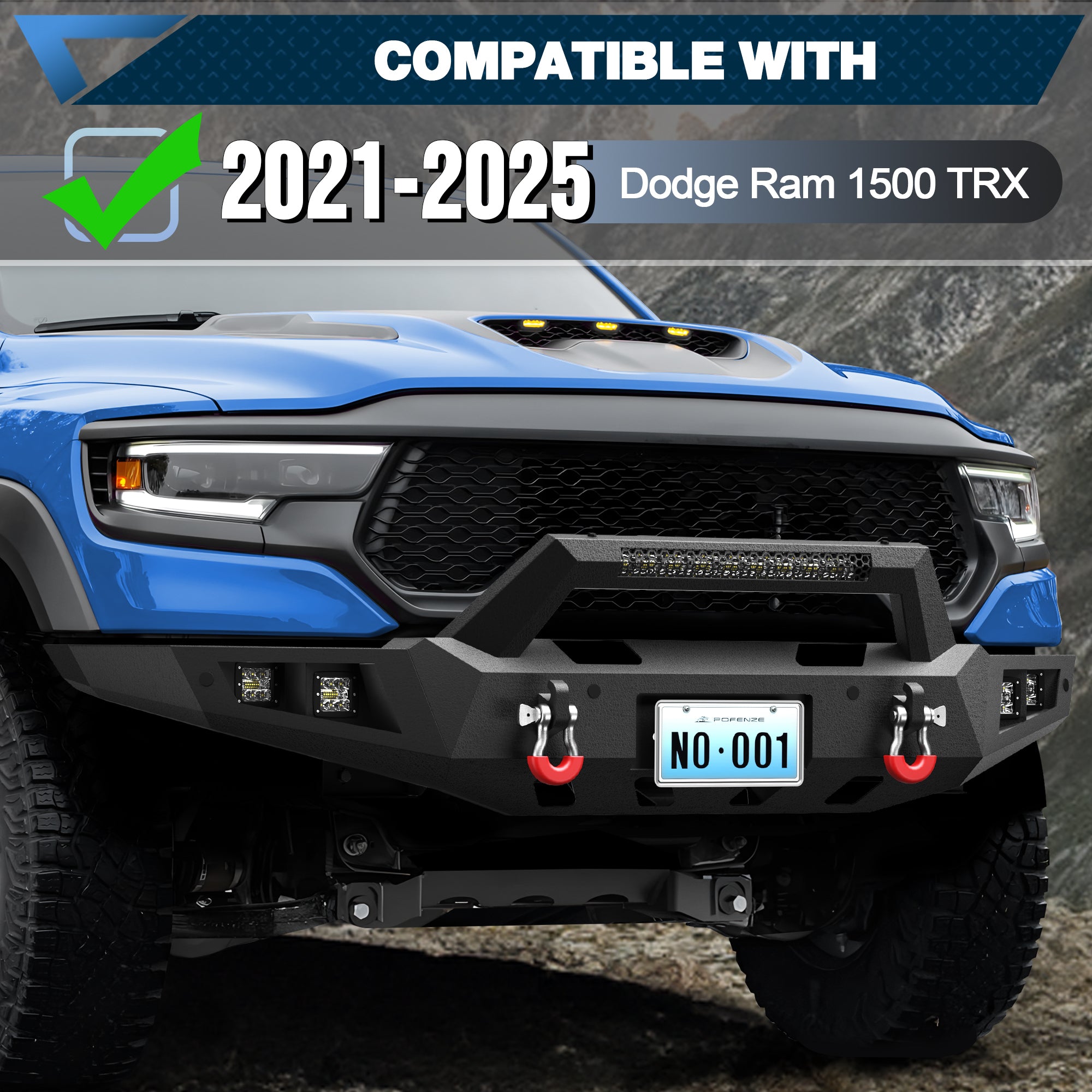POFENZE Front Bumper for 2021-2025 Ram 1500 TRX, Winch Ready Steel Bumper with LED Lights POFENZE 