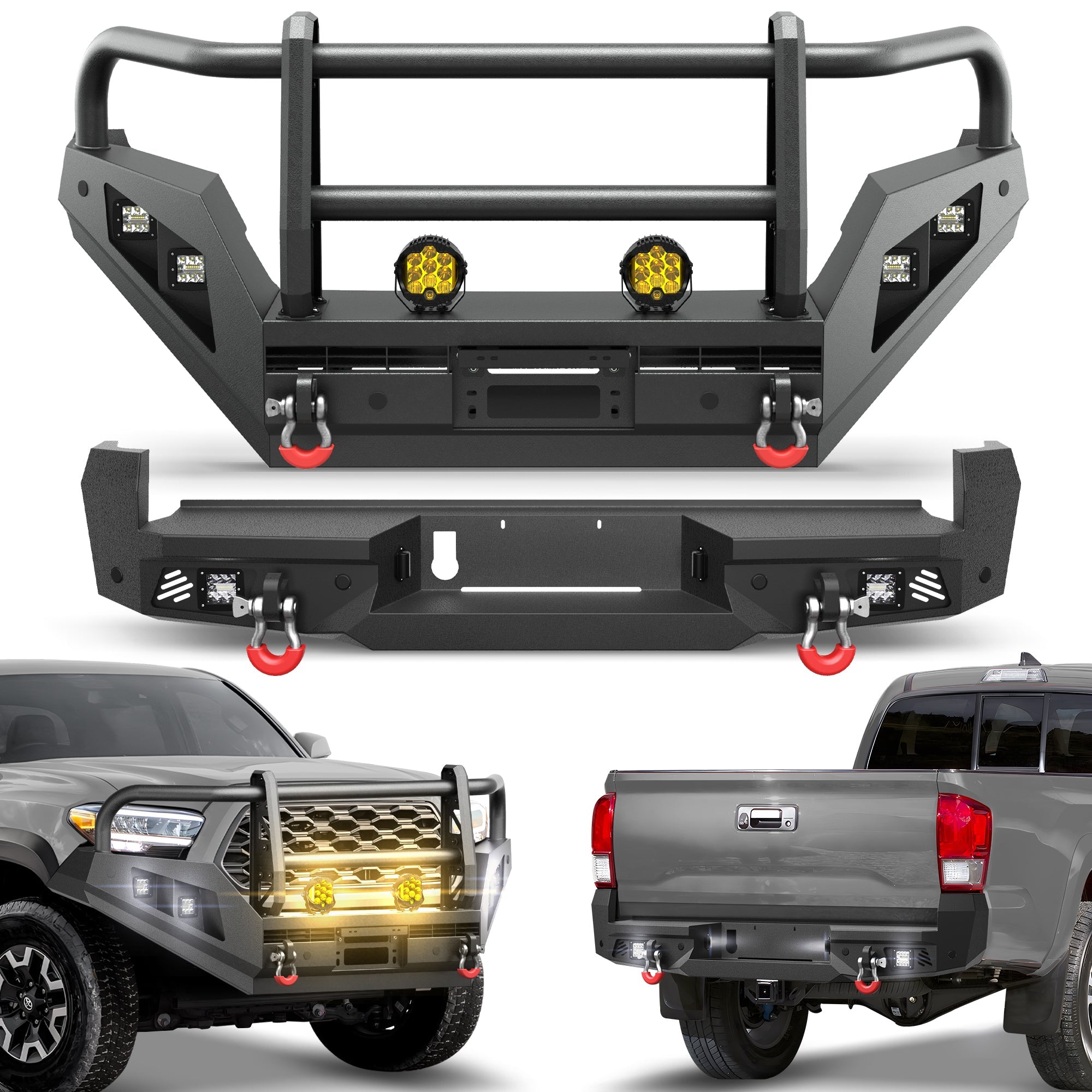 POFENZE Front & Rear Bumper Set with Grille Guard for 2016-2023 Toyota Tacoma 3rd Gen POFENZE 