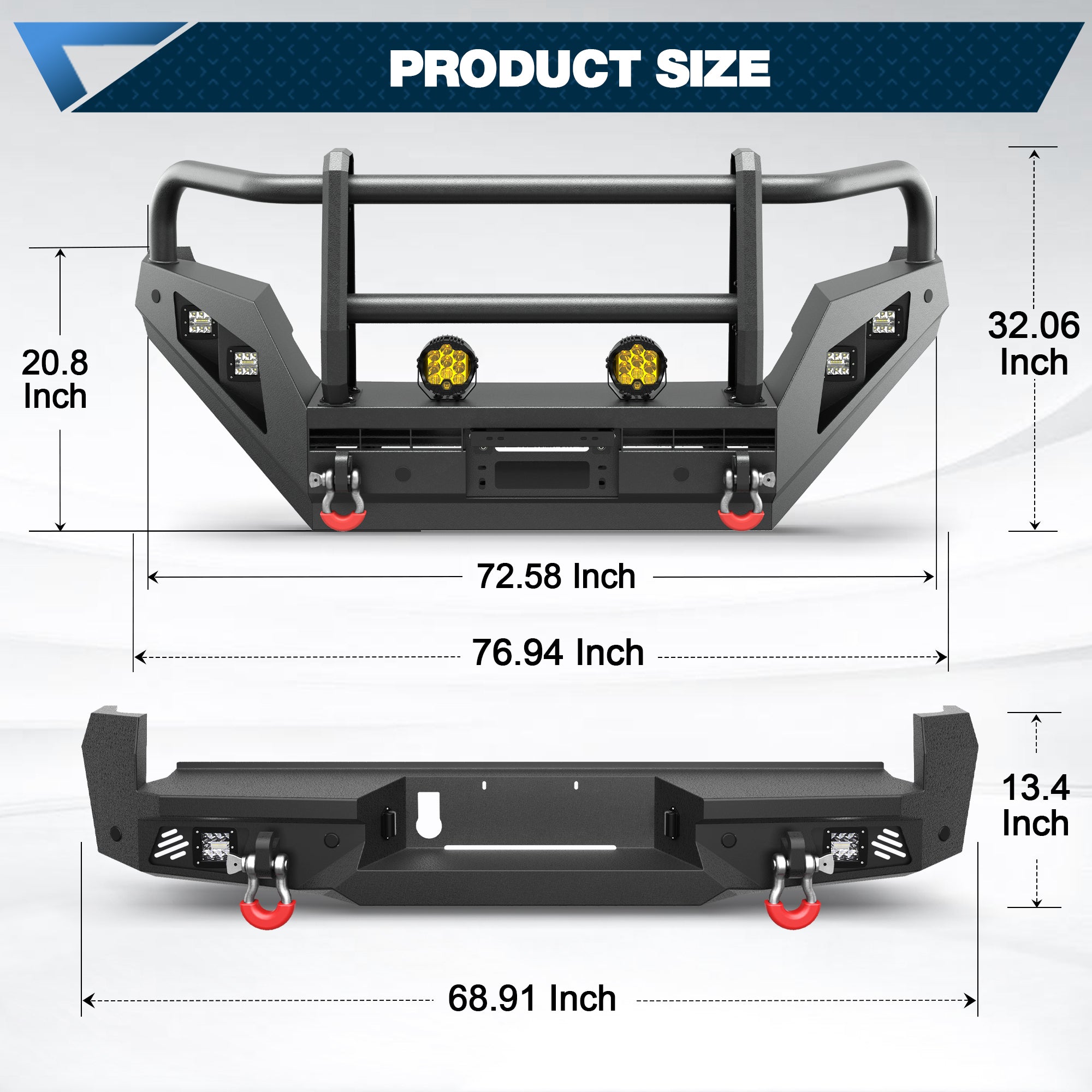 POFENZE Front & Rear Bumper Set with Grille Guard for 2016-2023 Toyota Tacoma 3rd Gen POFENZE 