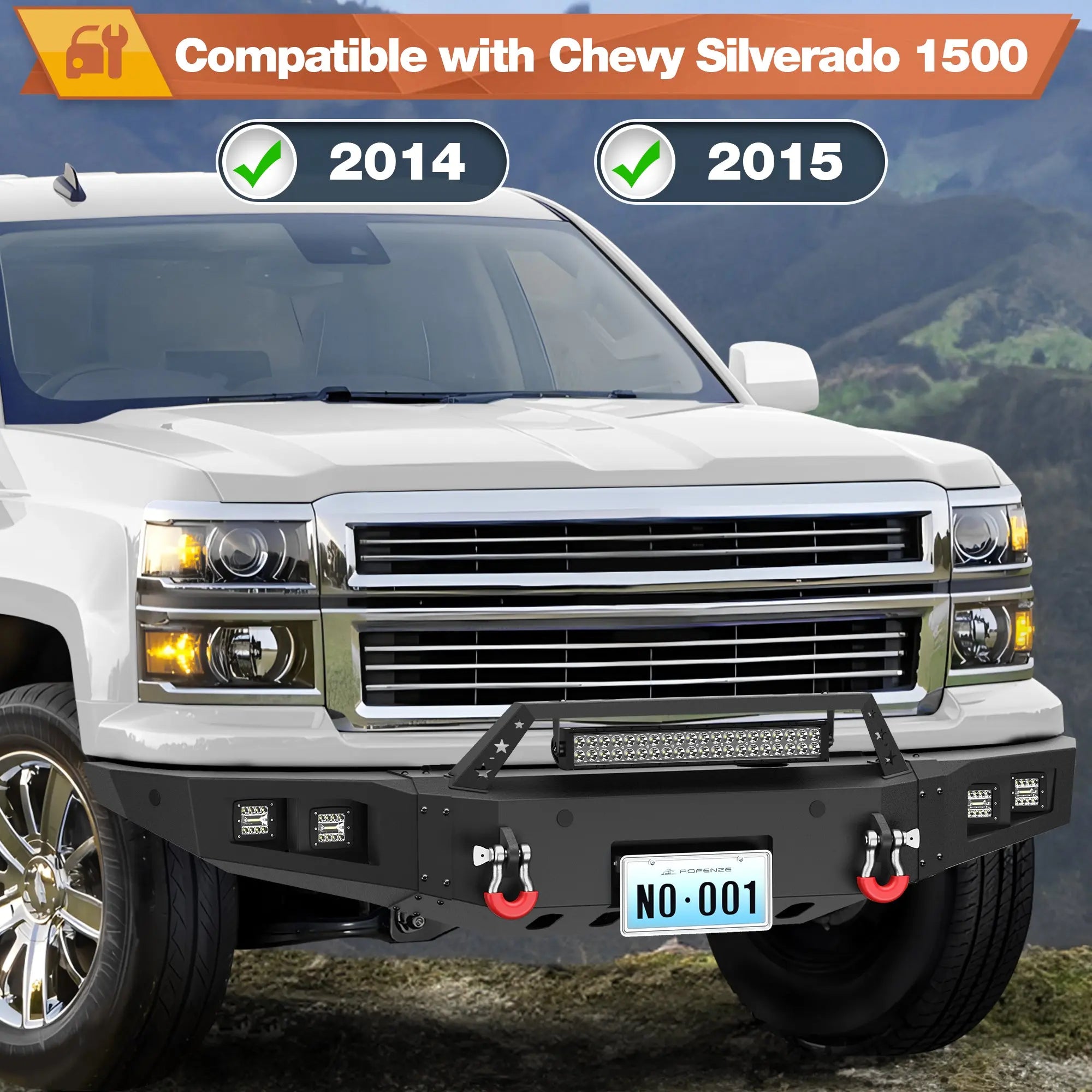 POFENZE Heavy Duty Chevy Silverado Front and Rear Bumper with Winch Plate for 2014-2015 Silverado 1500 Off Road Bumpers Fit Silverado 1500 POFENZE