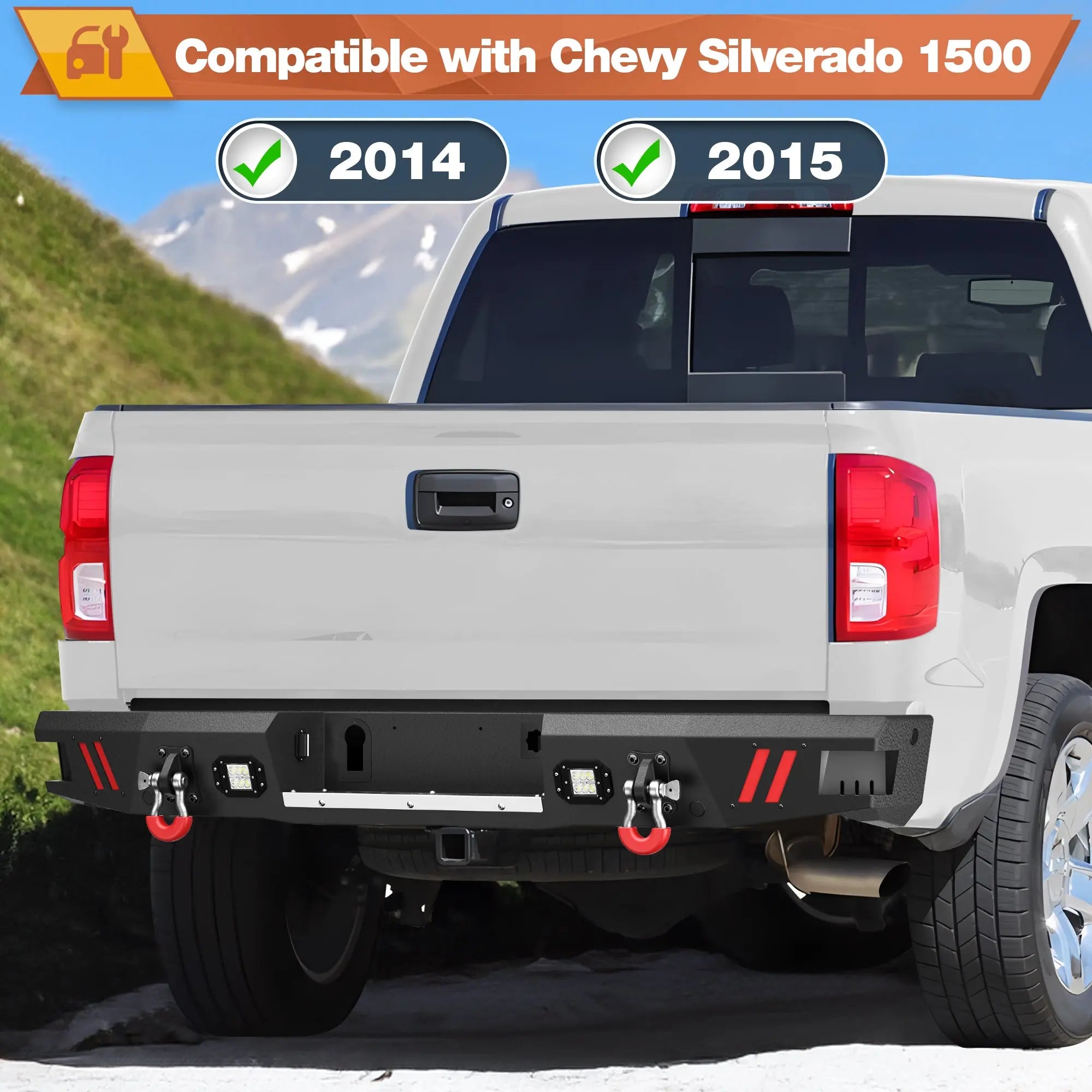 POFENZE Heavy Duty Chevy Silverado Front and Rear Bumper with Winch Plate for 2014-2015 Silverado 1500 Off Road Bumpers Fit Silverado 1500 POFENZE
