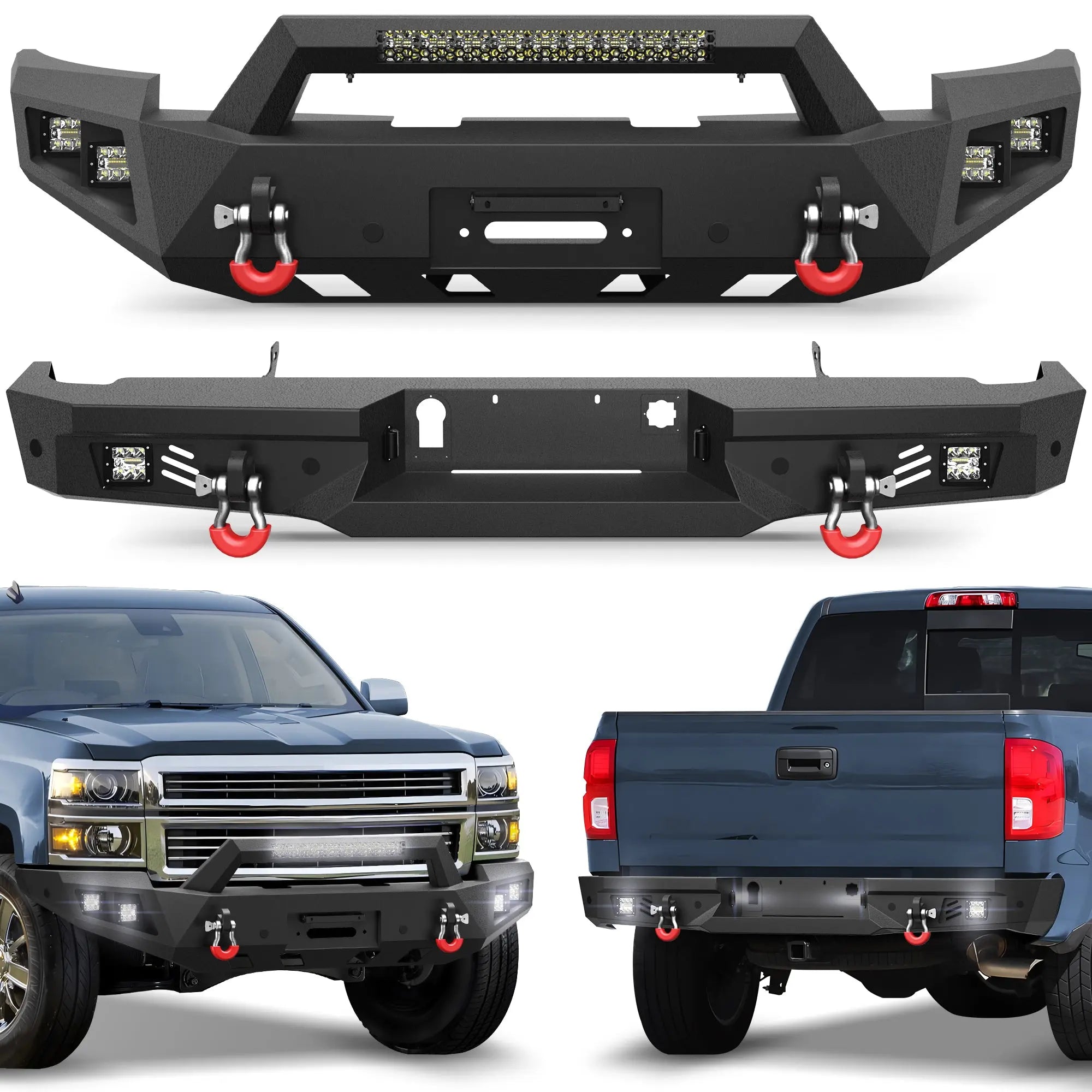 POFENZE Heavy Duty Silverado Front and Rear Bumper with Winch Plate for 2014-2015 Silverado 1500 Truck Bumpers Fit Silverado 1500 POFENZE