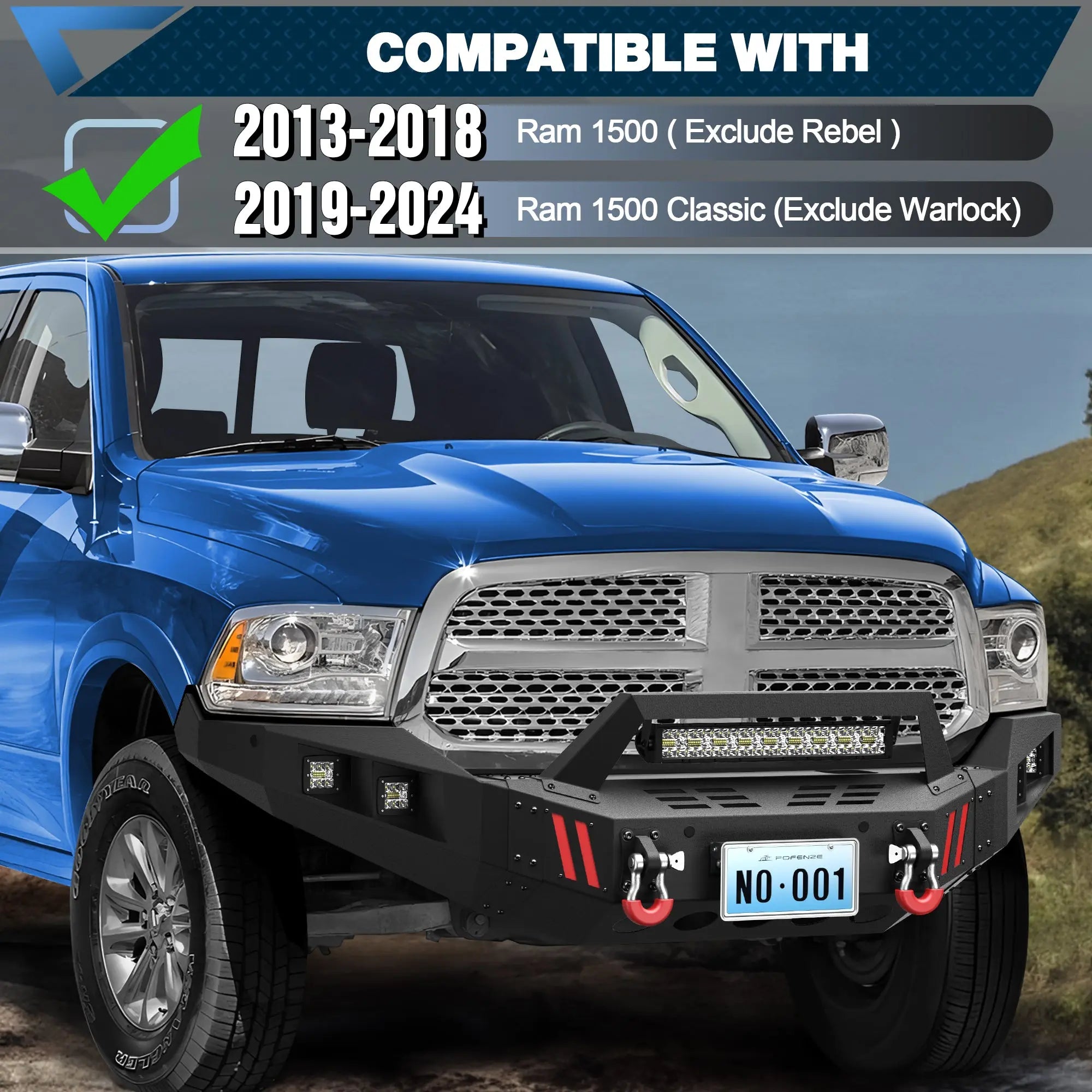 POFENZE Ram 1500 Front Bumper Fits 2013-2018 Dodge Ram 1500 and 2019-2024 Ram 1500 Classic Truck Bumper - POFENZE