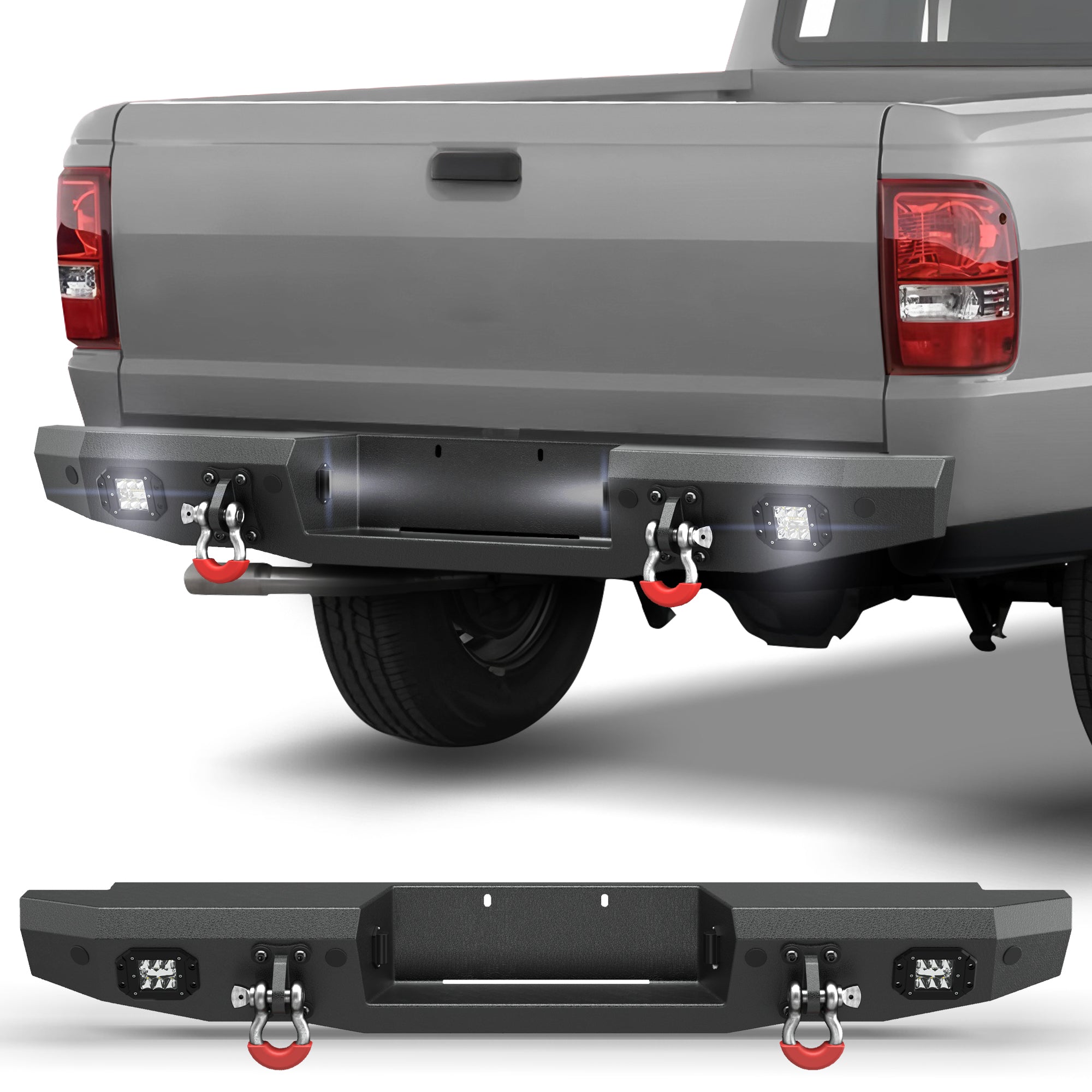 POFENZE Rear Bumper for 1993-2011 Ford Ranger, Full Width Steel Bumper with Step & LED Lights POFENZE 