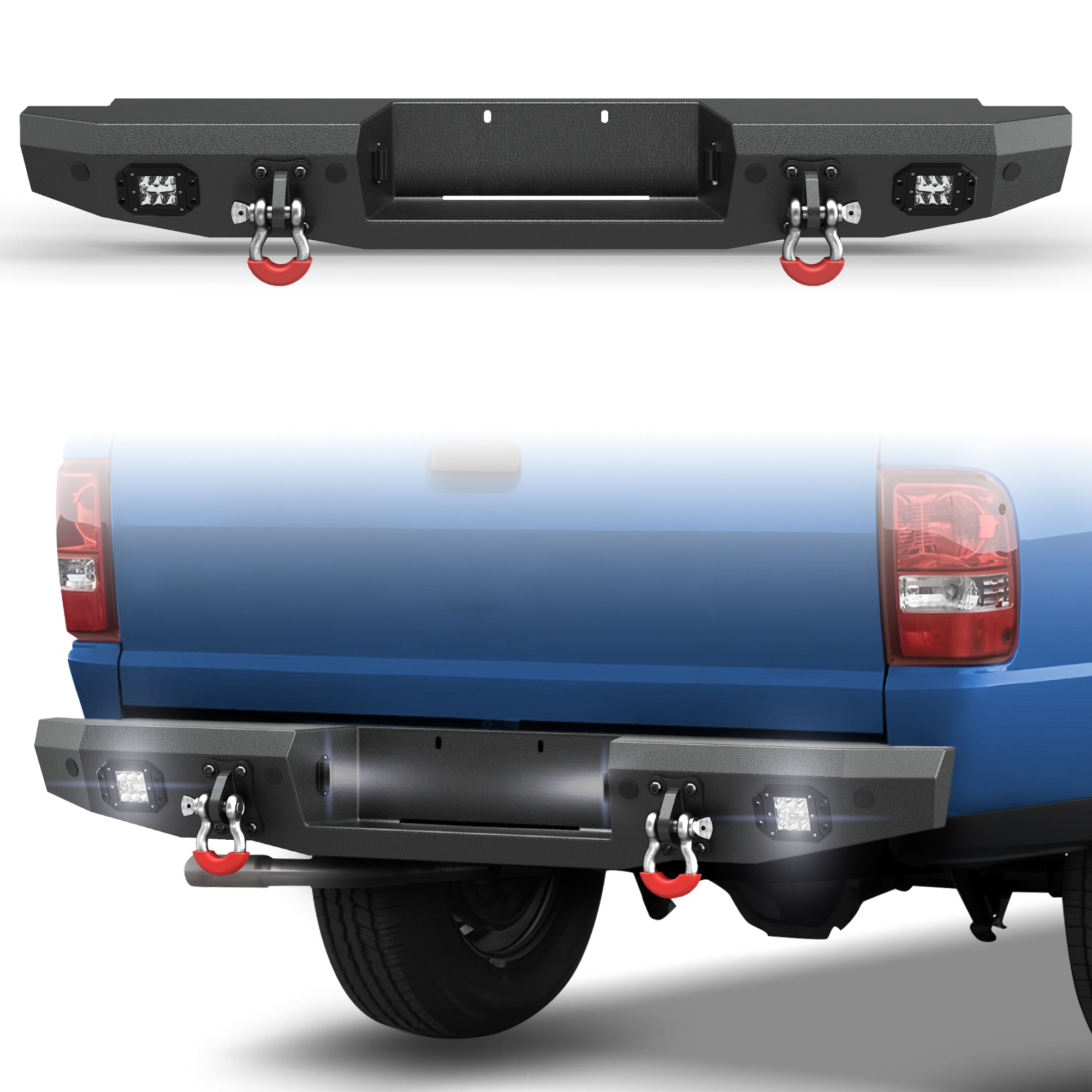 POFENZE Rear Bumper for 1993-2011 Ford Ranger, Full Width Steel Bumper with Step & LED Lights POFENZE 