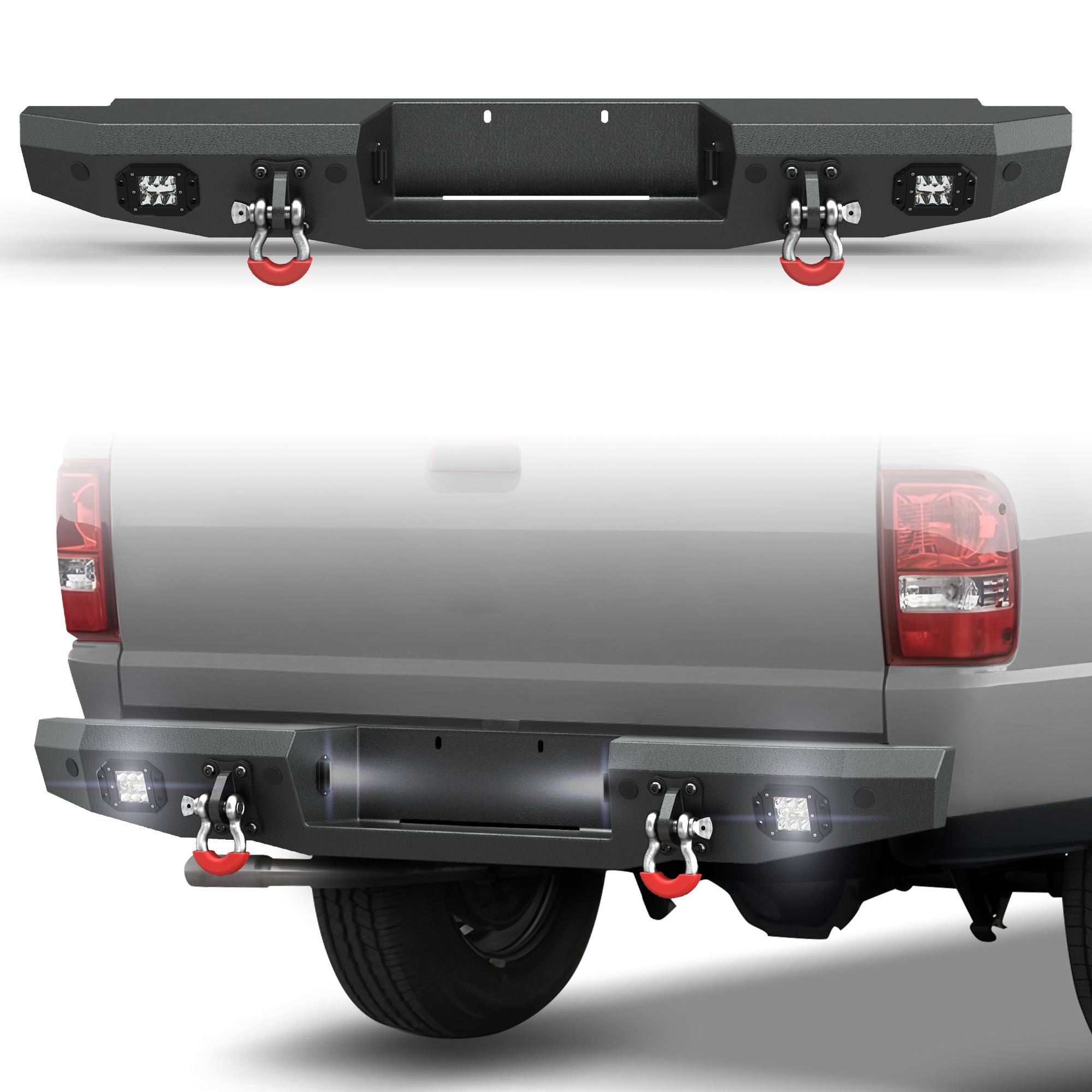 POFENZE Rear Bumper for 1993-2011 Ford Ranger, Full Width Steel Bumper with Step & LED Lights POFENZE 