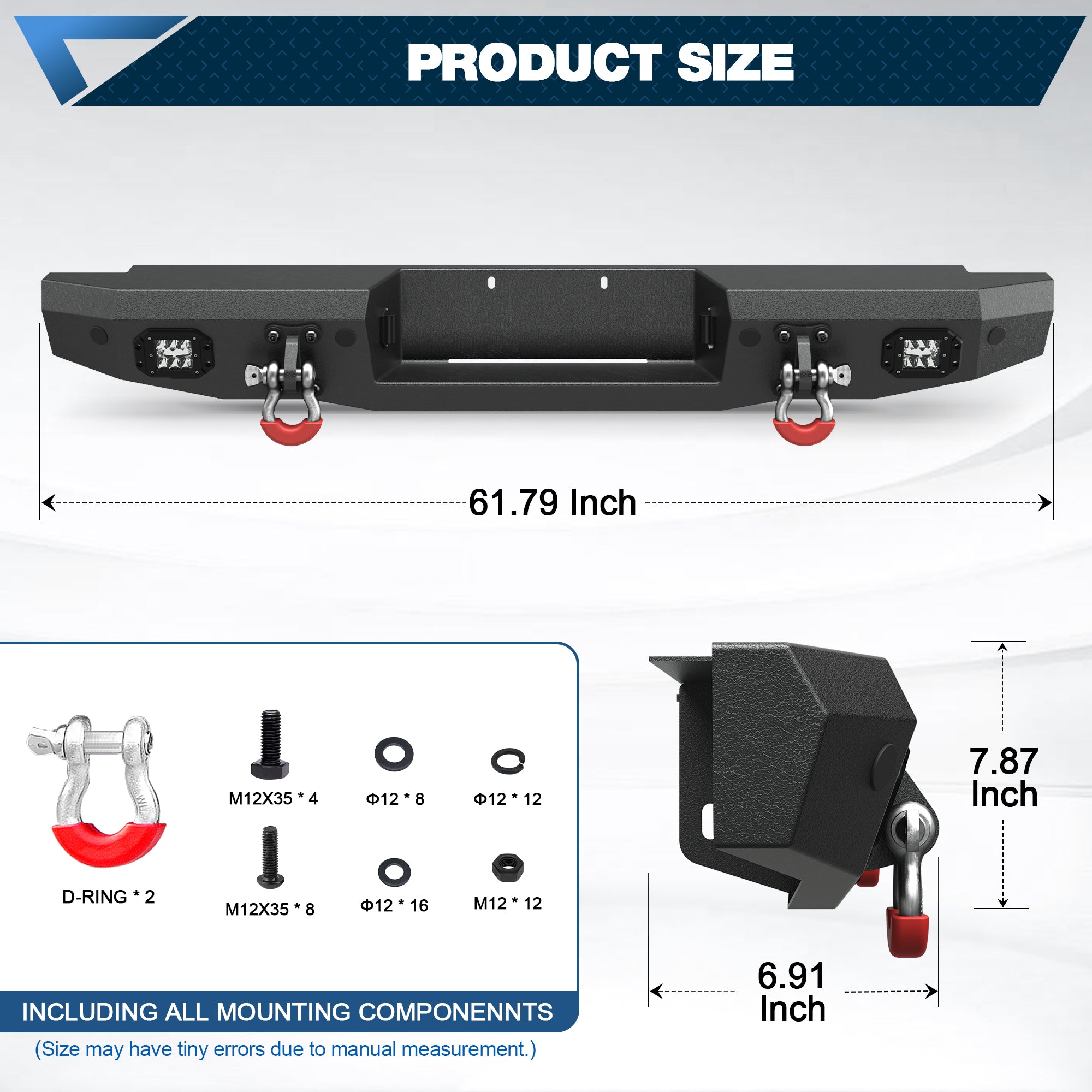 POFENZE Rear Bumper for 1993-2011 Ford Ranger, Full Width Steel Bumper with Step & LED Lights POFENZE 