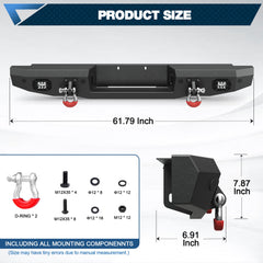 POFENZE Rear Bumper for 1993-2011 Ford Ranger, Full Width Steel Bumper with Step & LED Lights POFENZE 