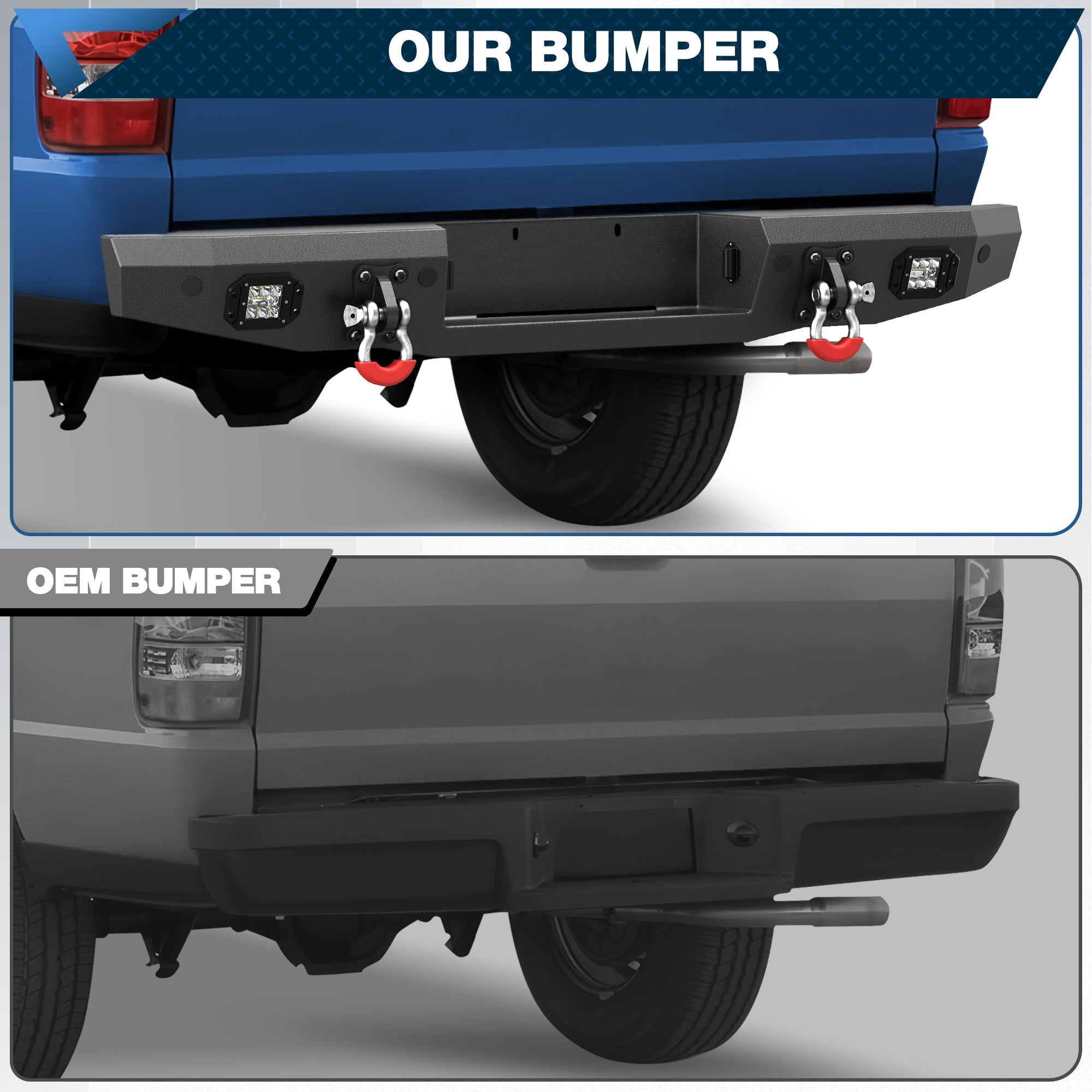 POFENZE Rear Bumper for 1993-2011 Ford Ranger, Full Width Steel Bumper with Step & LED Lights POFENZE 