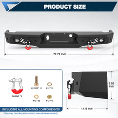 POFENZE Rear Bumper for 2007-2013 Chevy Silverado 1500/GMC Sierra 1500 POFENZE 