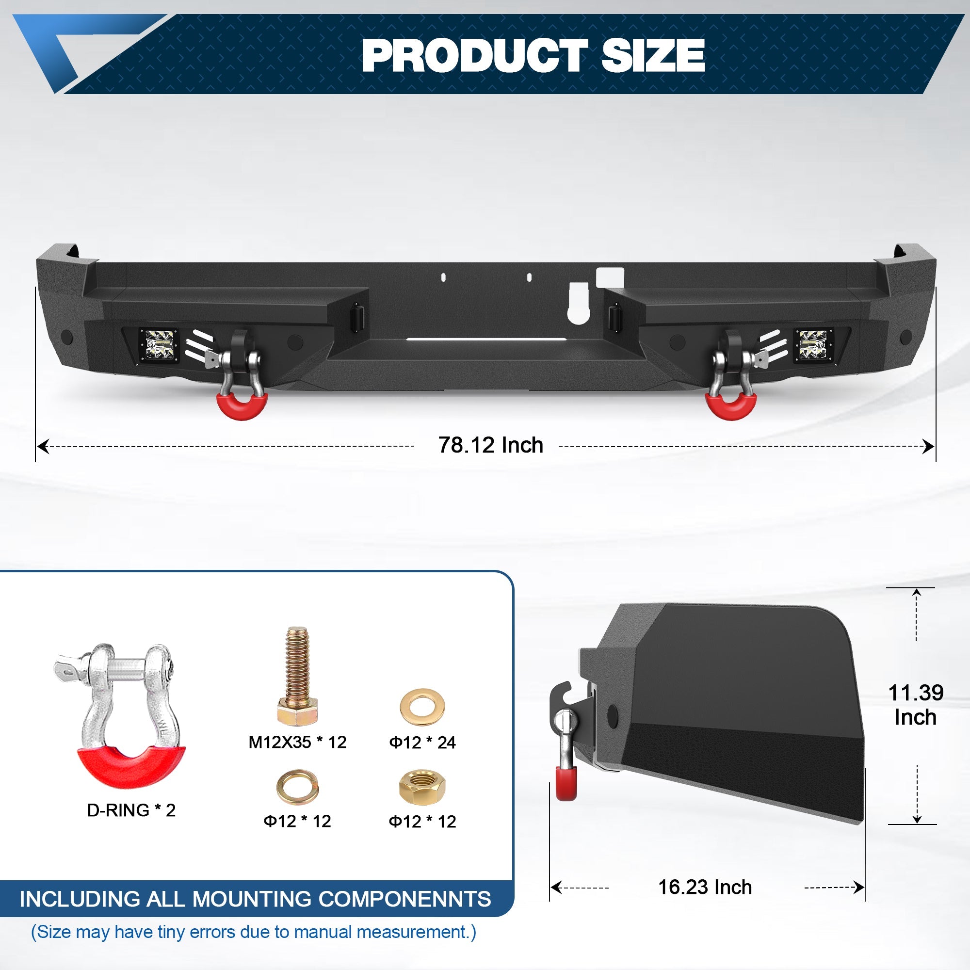 POFENZE Rear Bumper for 2021-2025 Ram 1500 TRX, Steel Bumper with Step, LED Lights & D-Rings POFENZE 