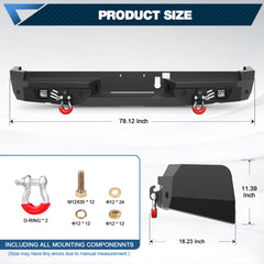 POFENZE Rear Bumper for 2021-2025 Ram 1500 TRX, Steel Bumper with Step, LED Lights & D-Rings POFENZE 