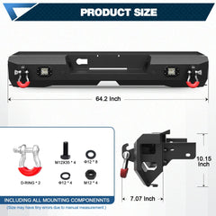 POFENZE Rear Bumper for 2022-2025 Toyota Tundra Black Steel Bumper for Tundra w/Step Plate, 2x18w Lights POFENZE