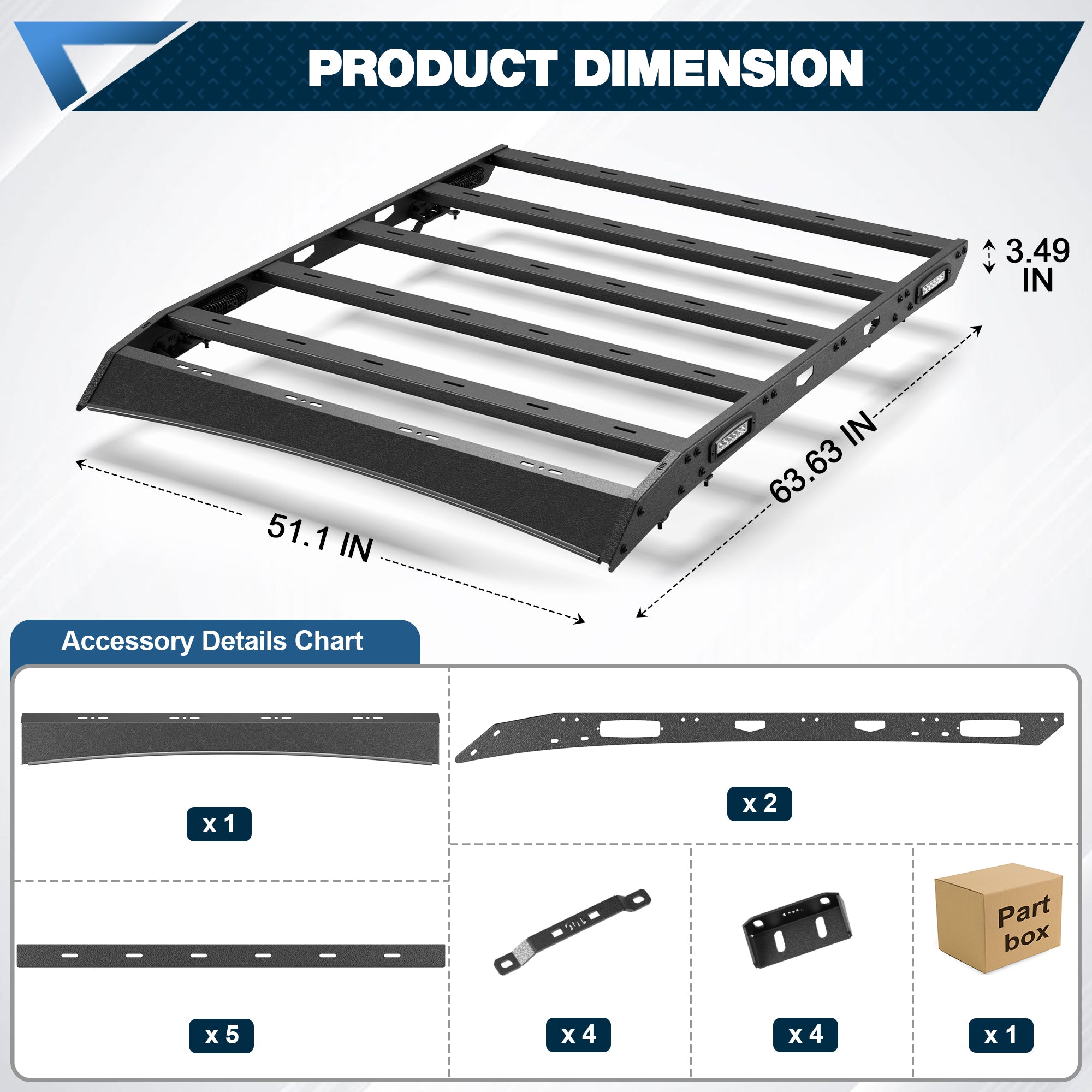 POFENZE Roof Rack for 2022-2026 Toyota Tundra CrewMax 4-Door, Flat Platform Steel Roof Rack with 4 Side Lights, Drill-On, 800 lbs Static Capacity POFENZE 
